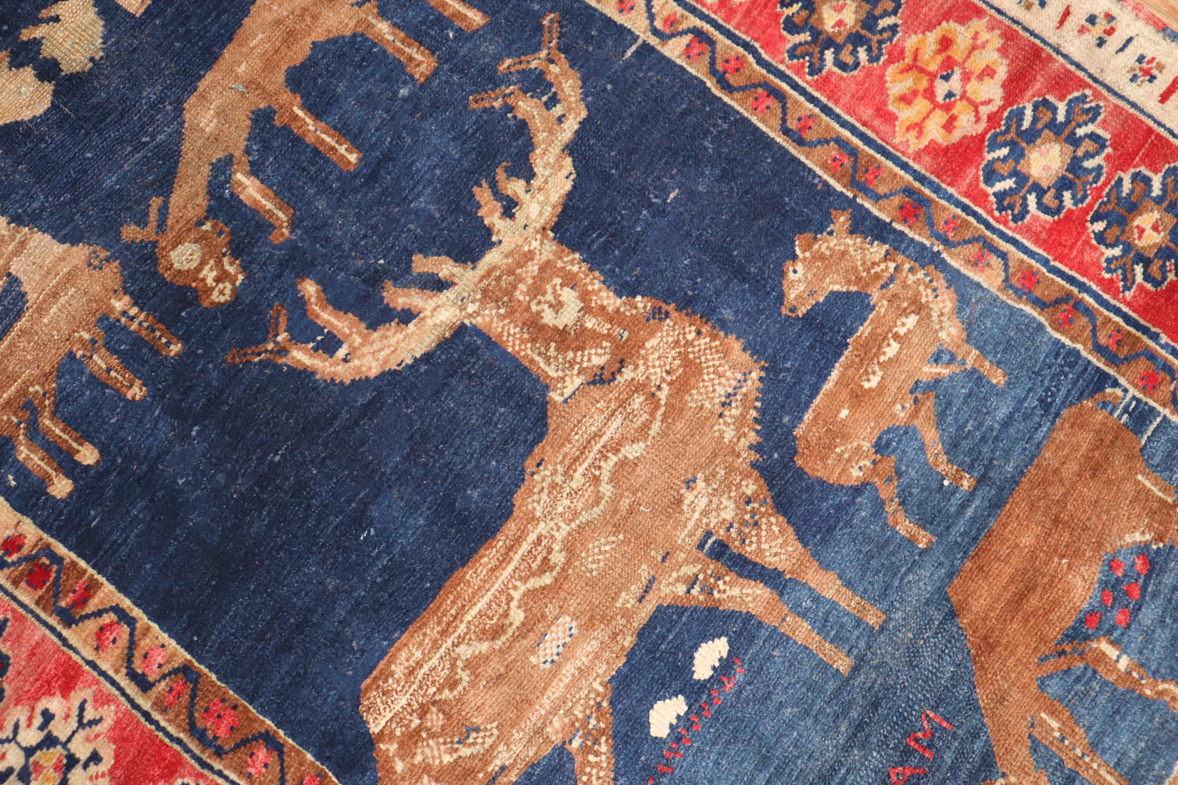 Zabihi Collection Pictorial Turkish Deer Pictorial Animal Dowry Rug For Sale 1