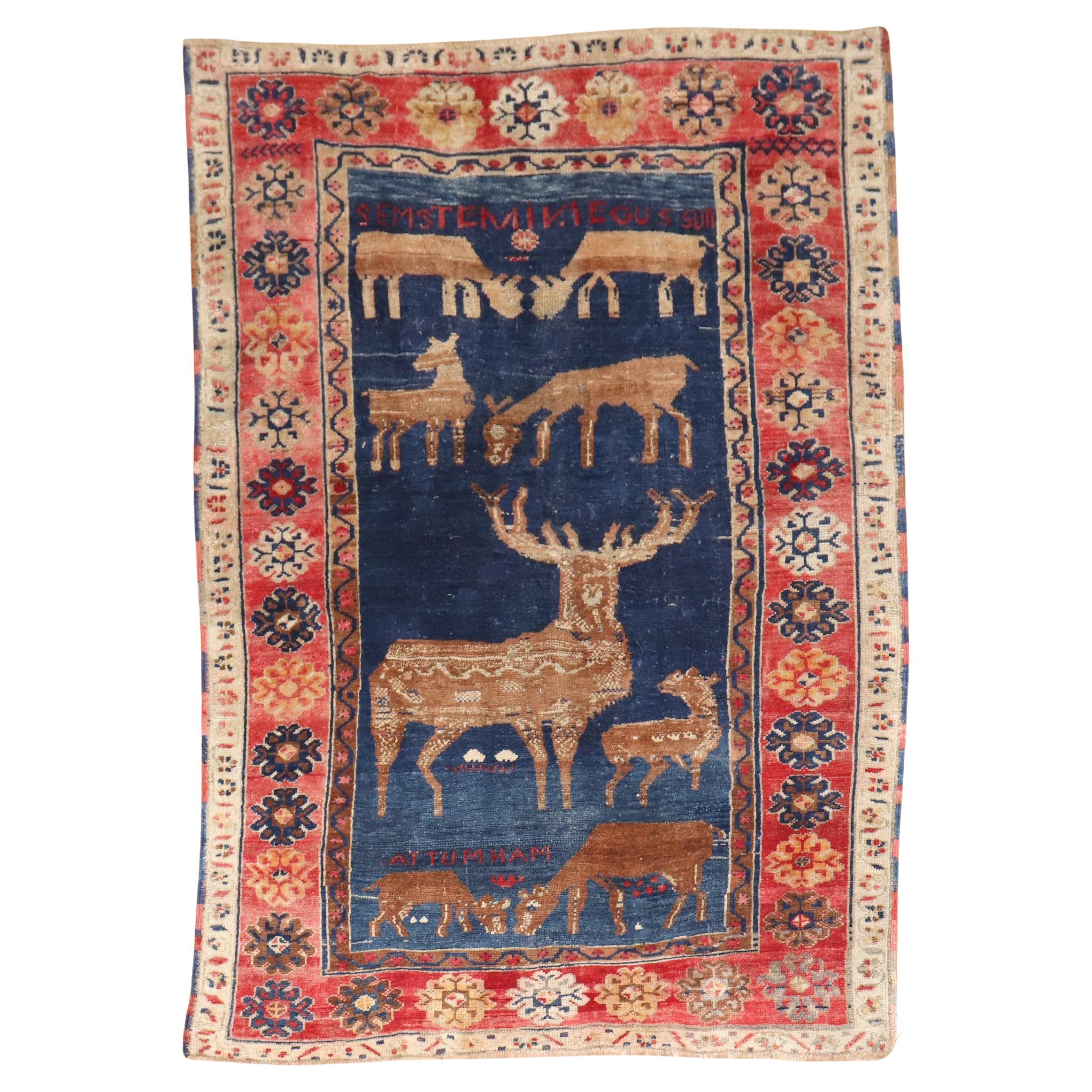 Tapis de la collection Zabihi, motif de cerf turc et animal pictural