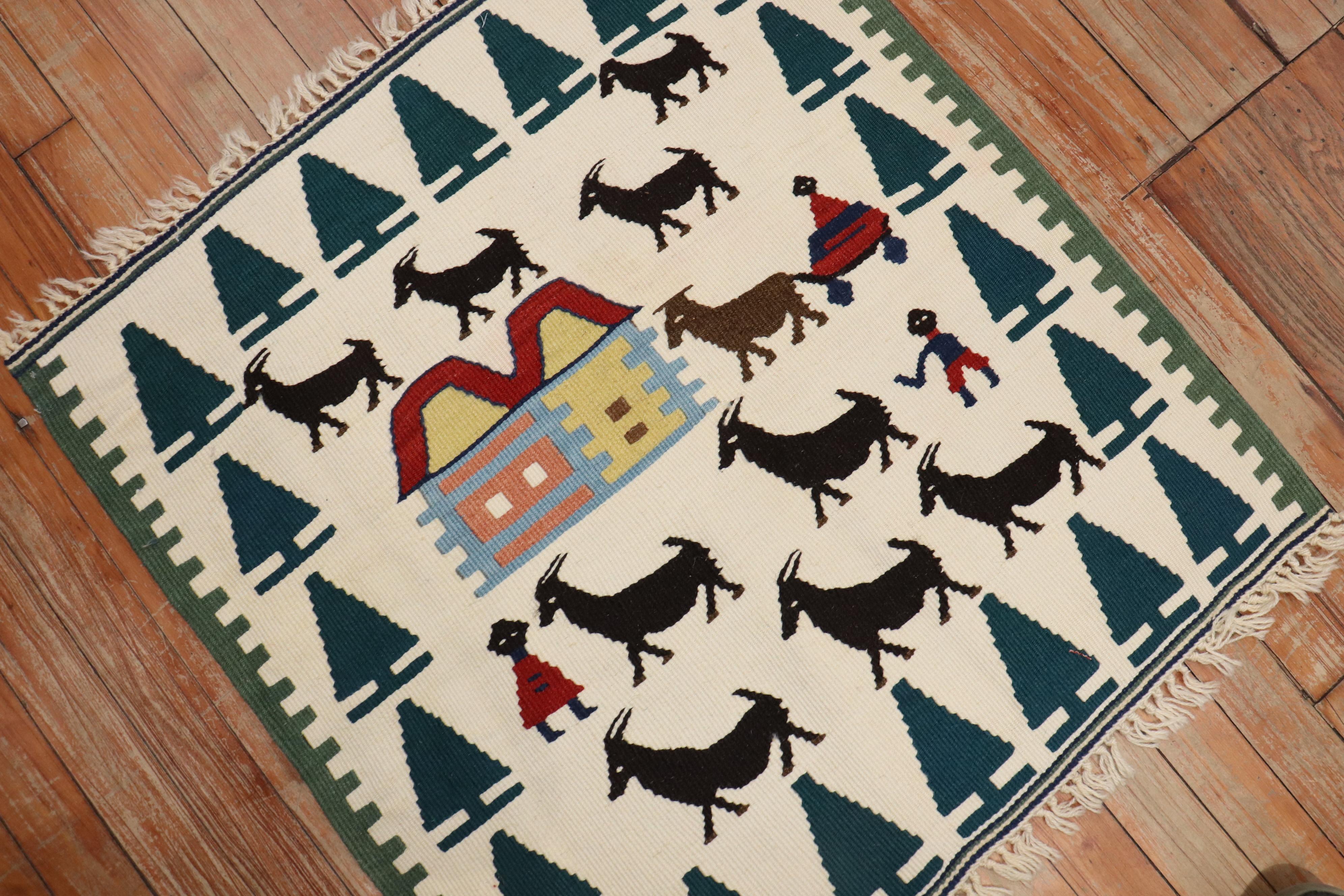Adirondack Zabihi Collection Pictorial Turkish Kilim For Sale
