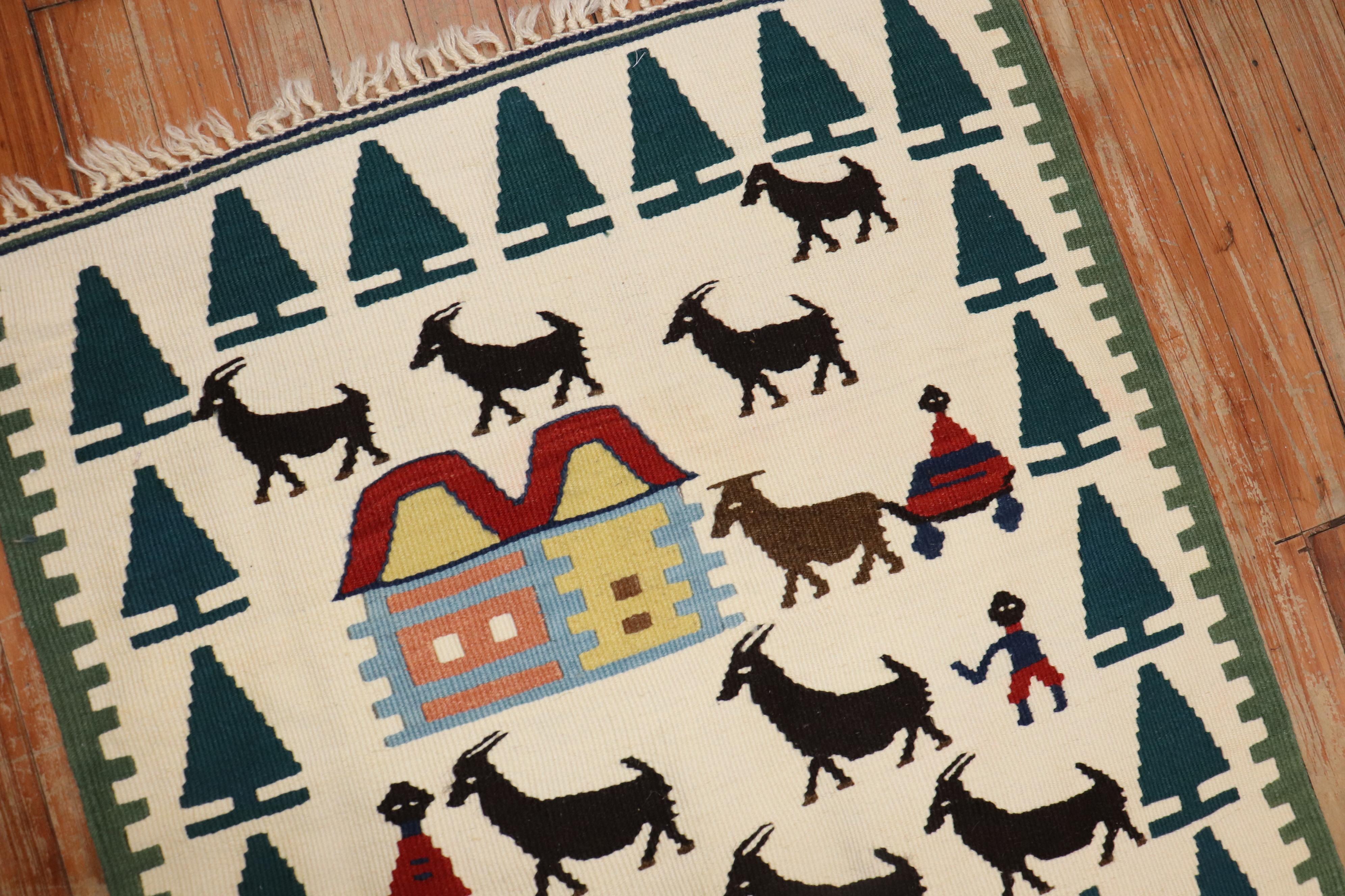 Zabihi Collection Pictorial Turkish Kilim In Good Condition For Sale In New York, NY