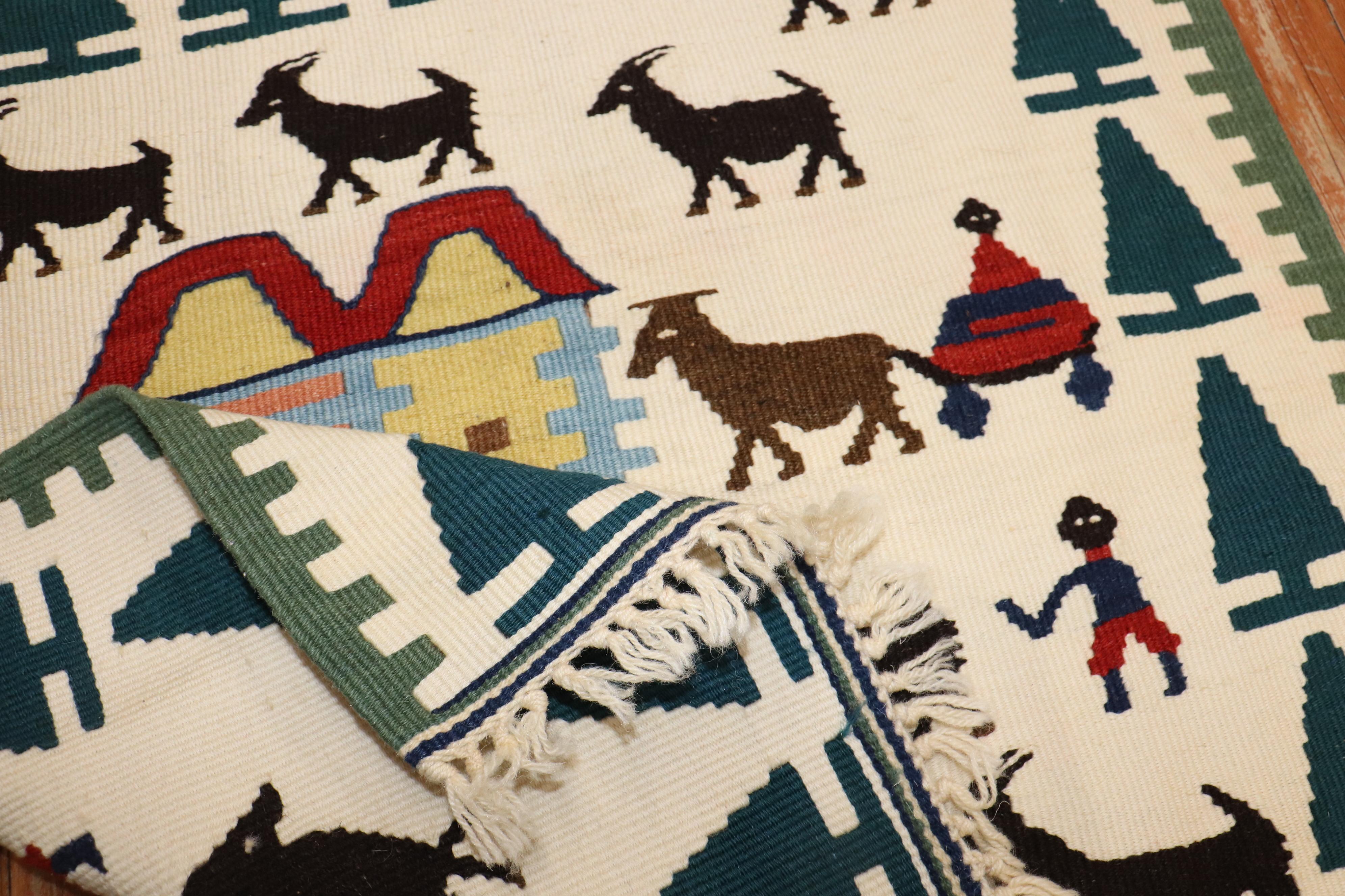 20th Century Zabihi Collection Pictorial Turkish Kilim For Sale