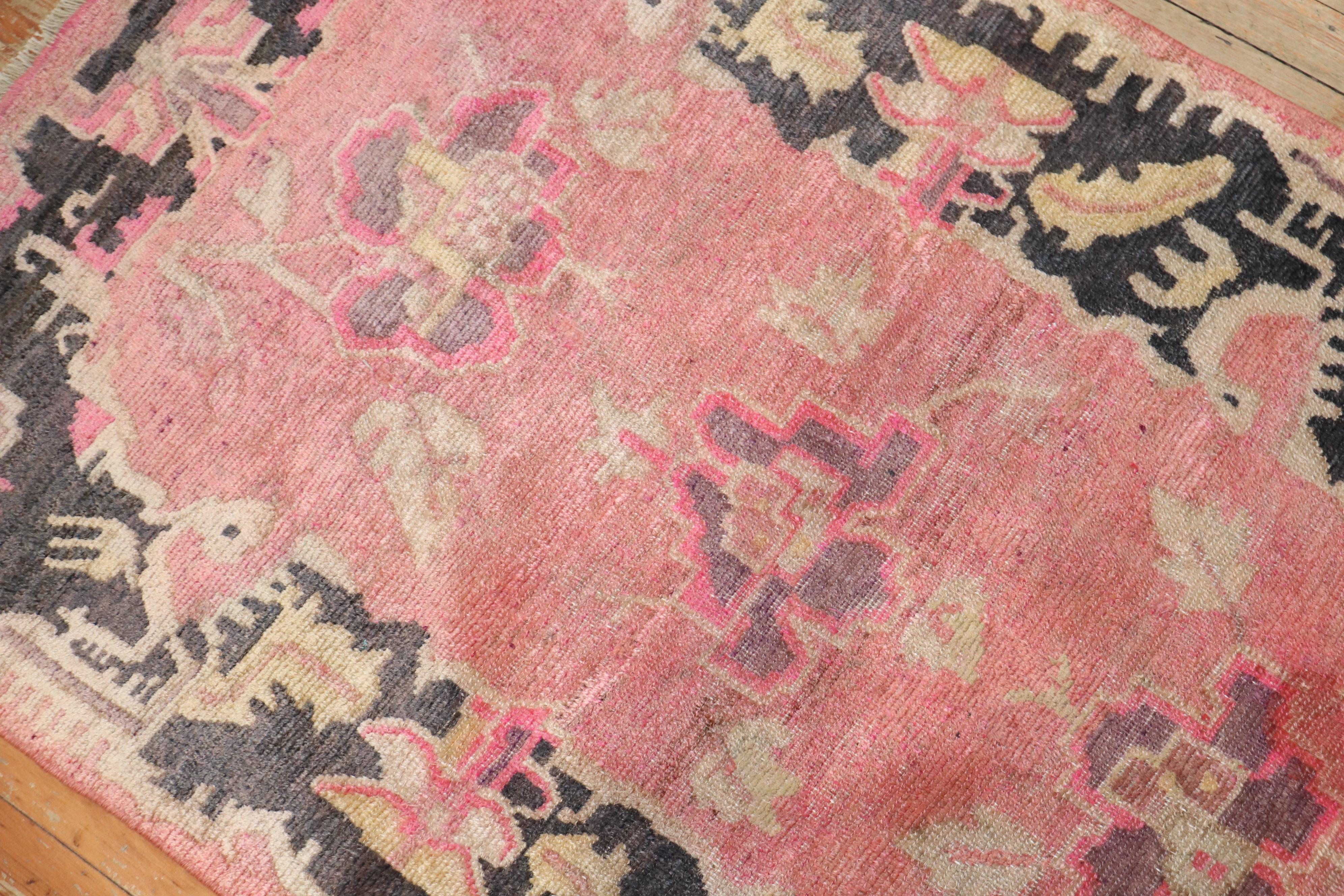 Tang Zabihi Collection Pink Floral Tibetan Rug For Sale