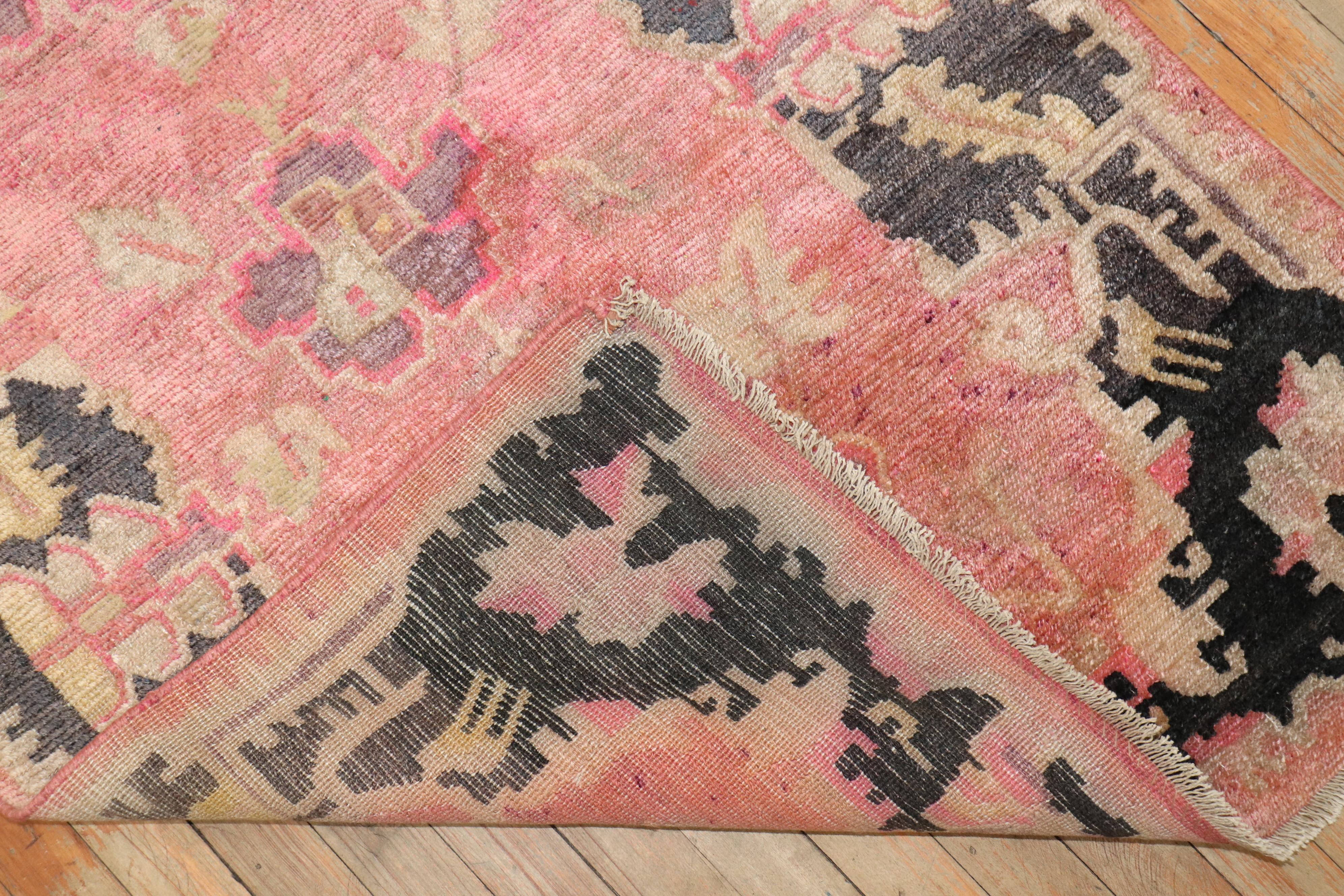 Hand-Woven Zabihi Collection Pink Floral Tibetan Rug For Sale
