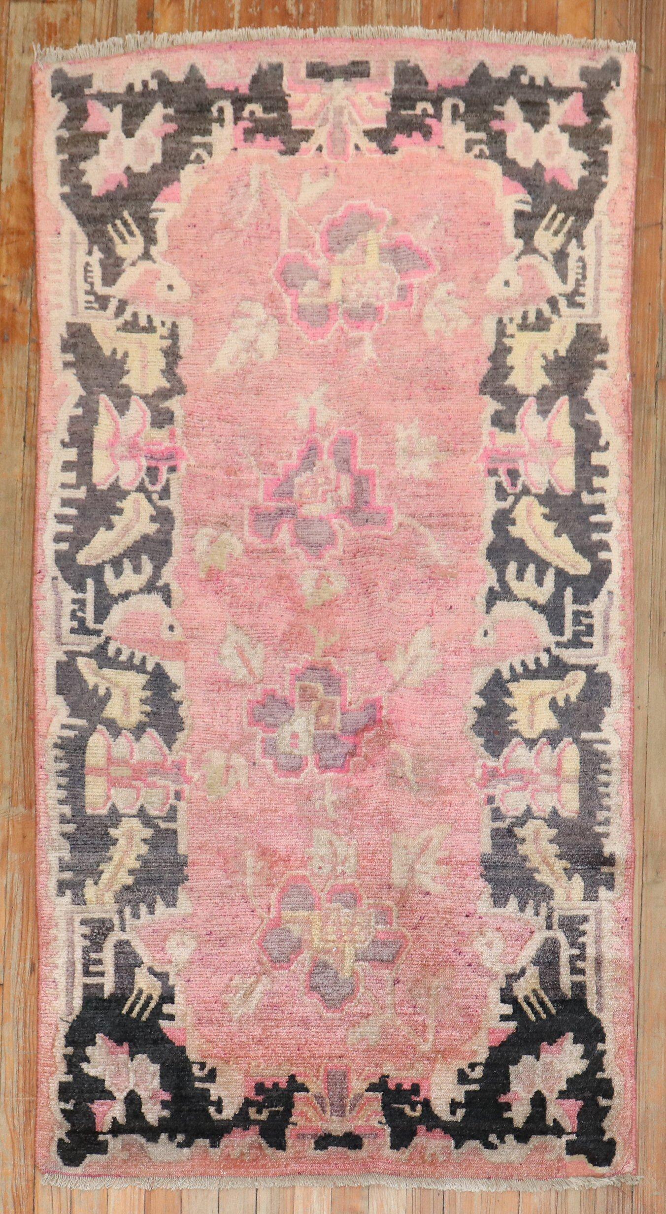 20th Century Zabihi Collection Pink Floral Tibetan Rug For Sale