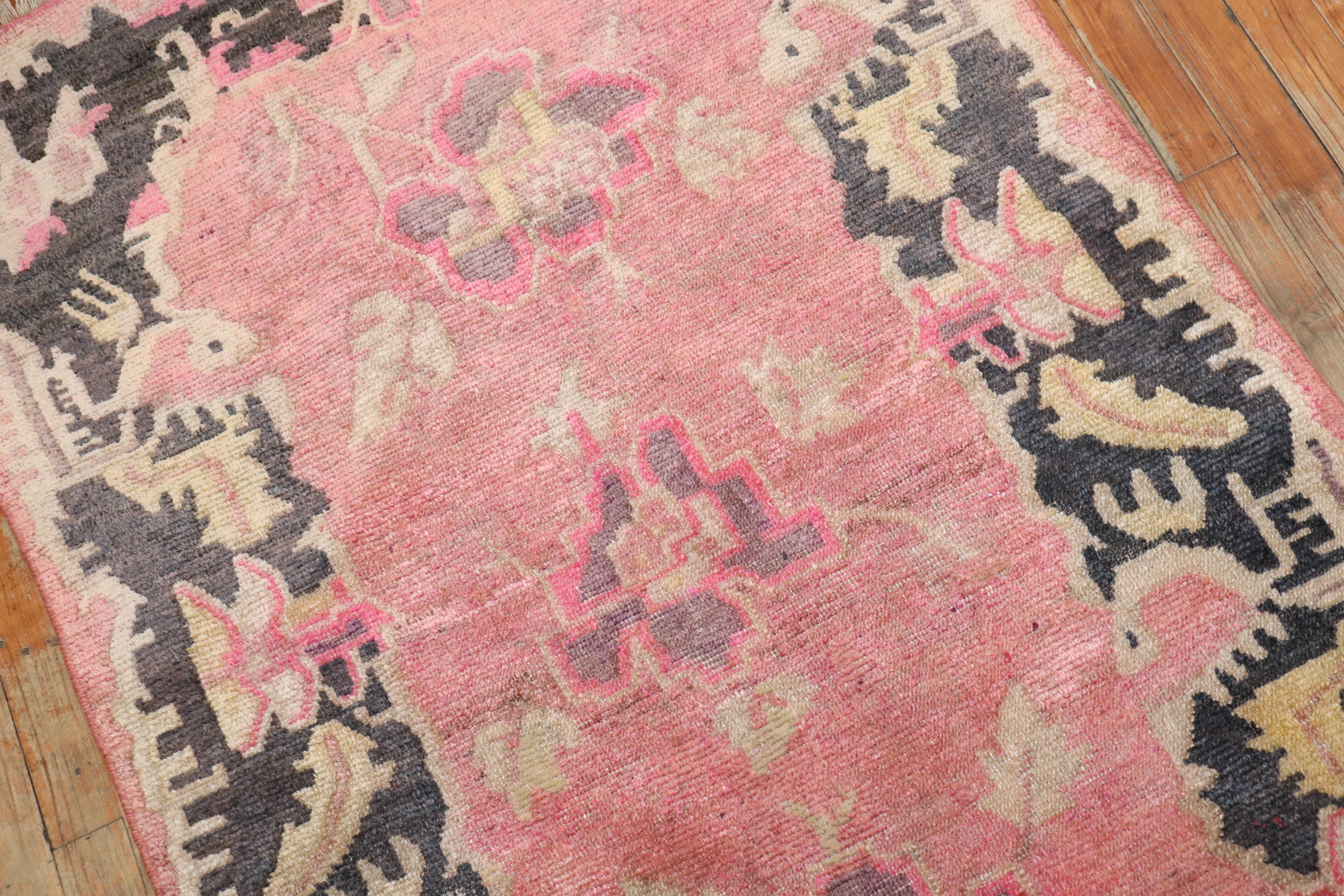 Zabihi Collection Pink Floral Tibetan Rug For Sale 1