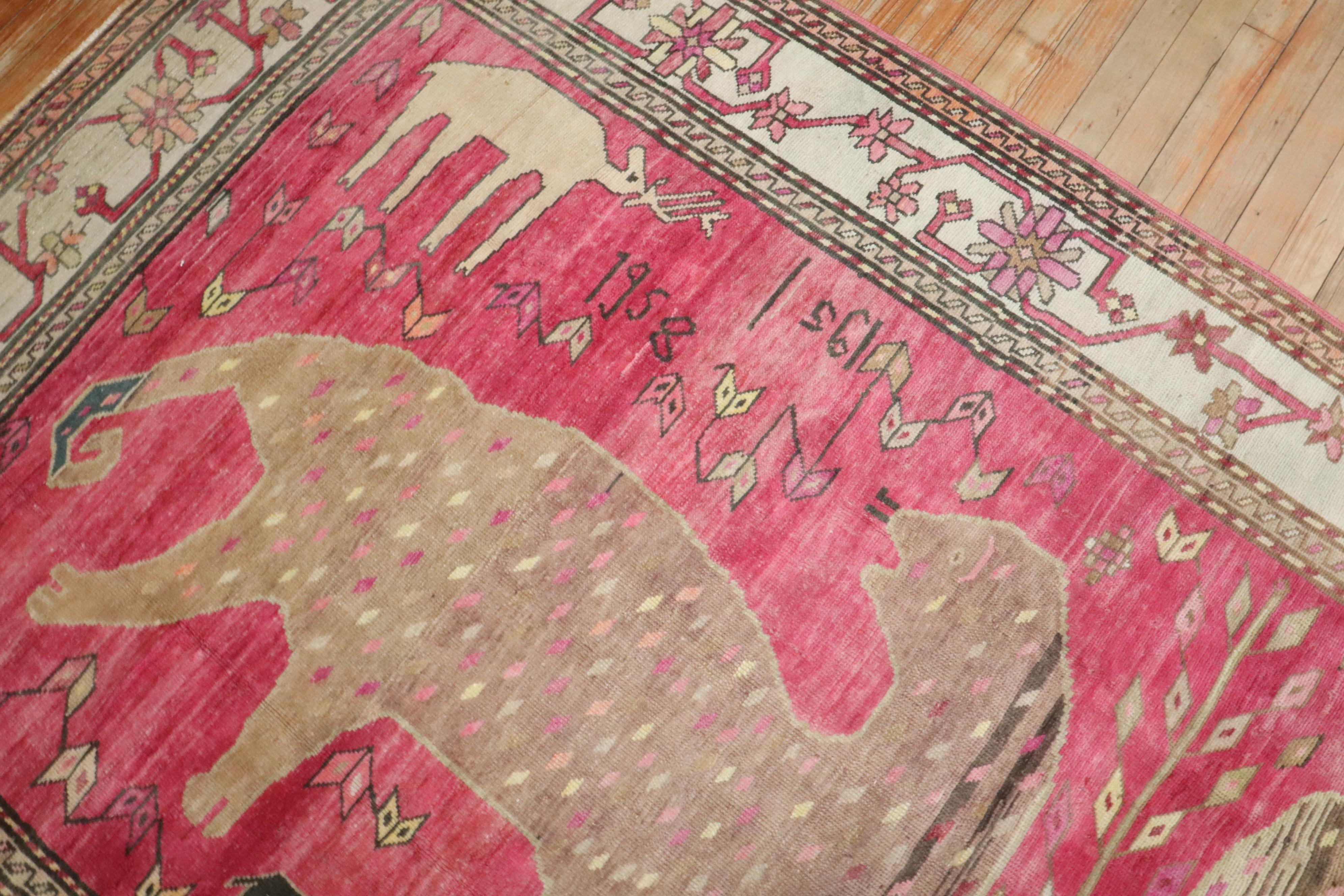Zabihi Collection Pink Komodo Dragon Armenian Rug For Sale 4