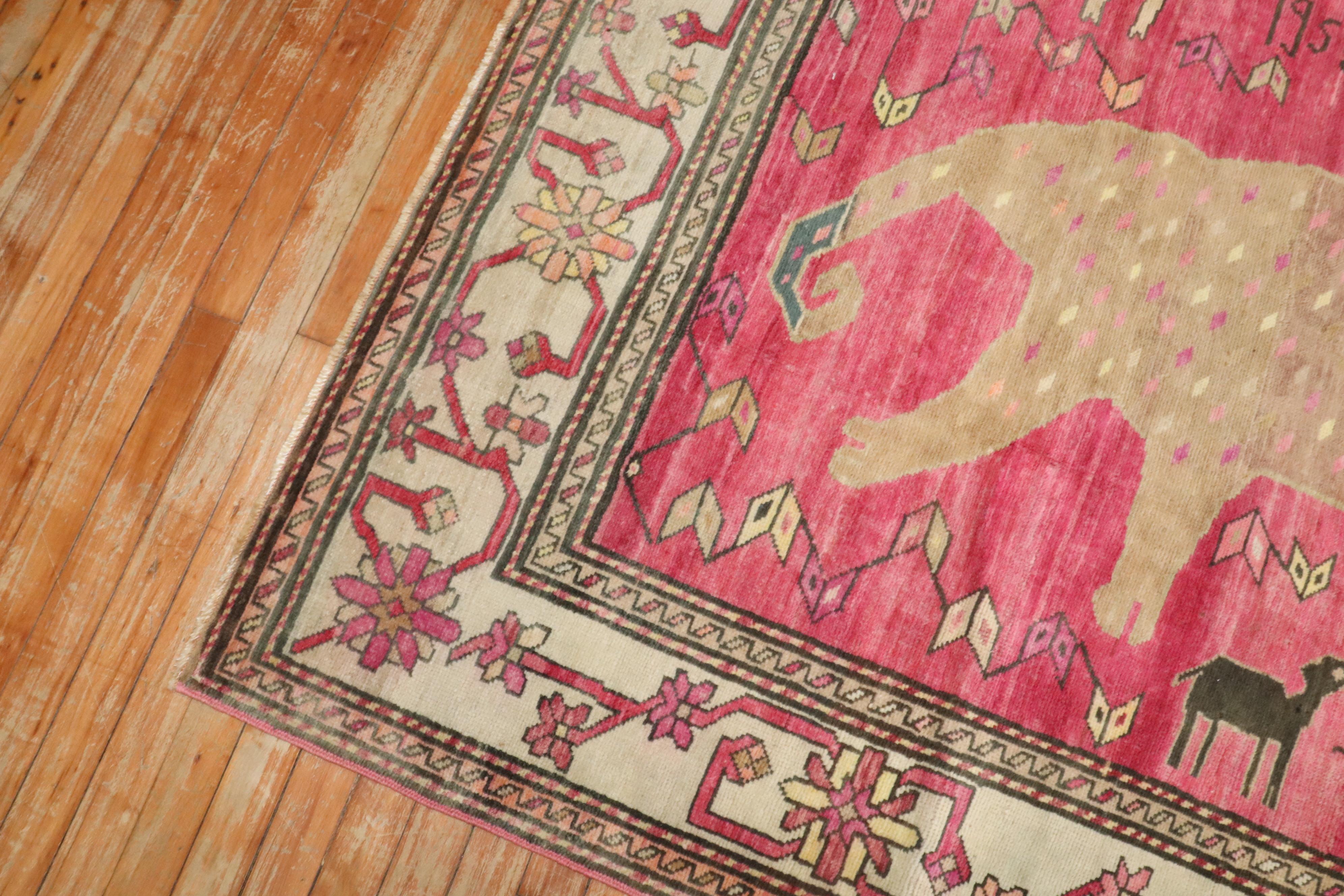 Folk Art Zabihi Collection Pink Komodo Dragon Armenian Rug For Sale