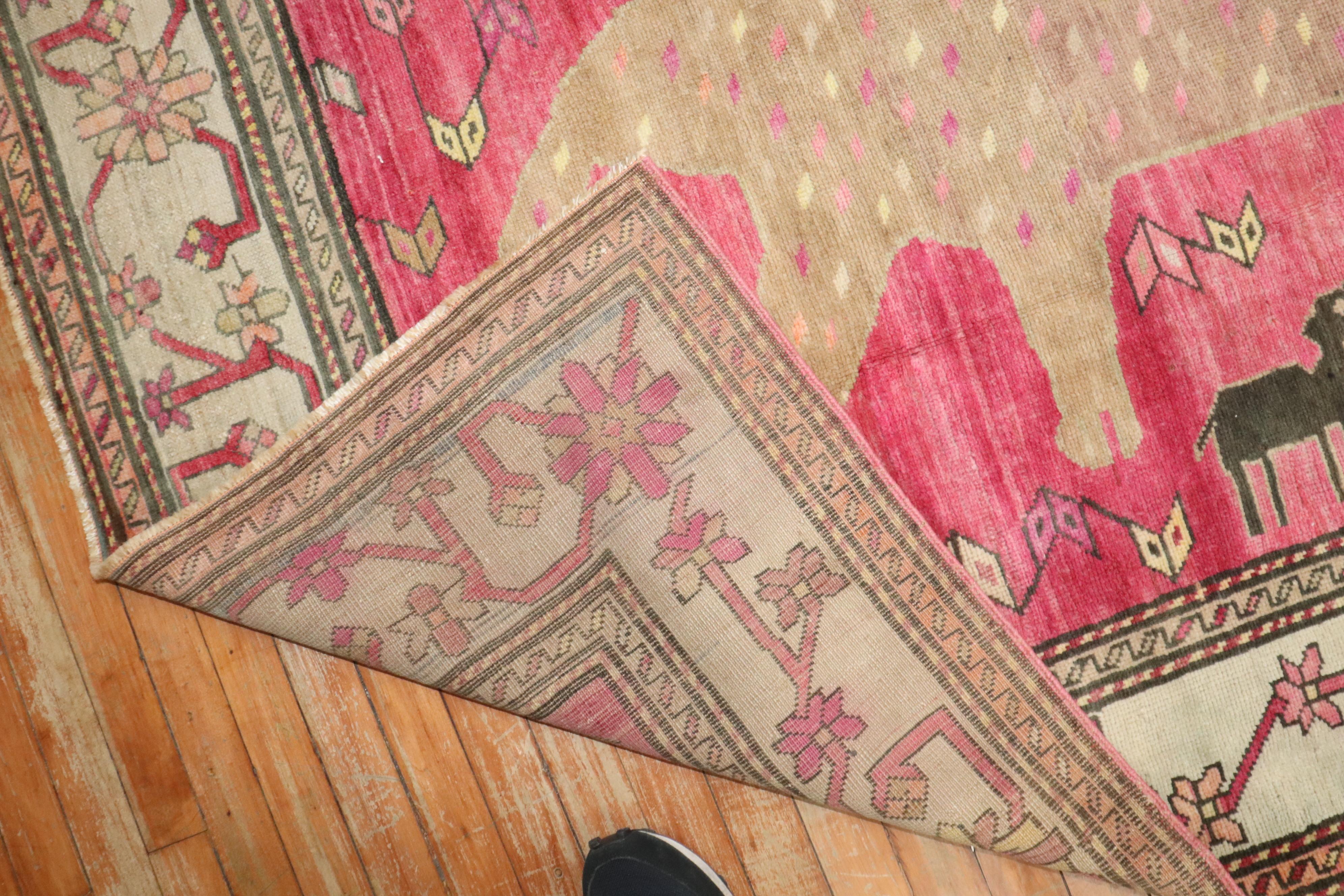 Hand-Woven Zabihi Collection Pink Komodo Dragon Armenian Rug For Sale