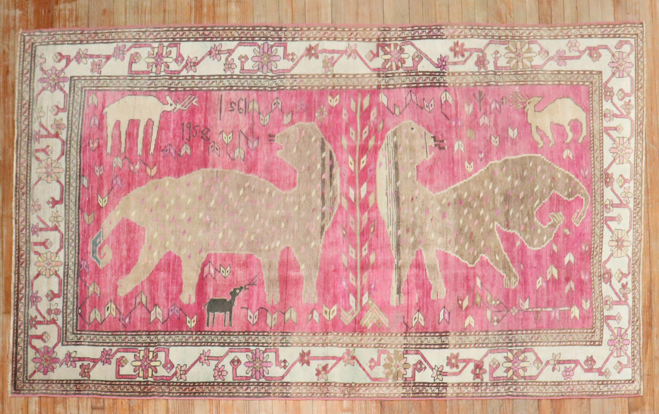 Wool Zabihi Collection Pink Komodo Dragon Armenian Rug For Sale