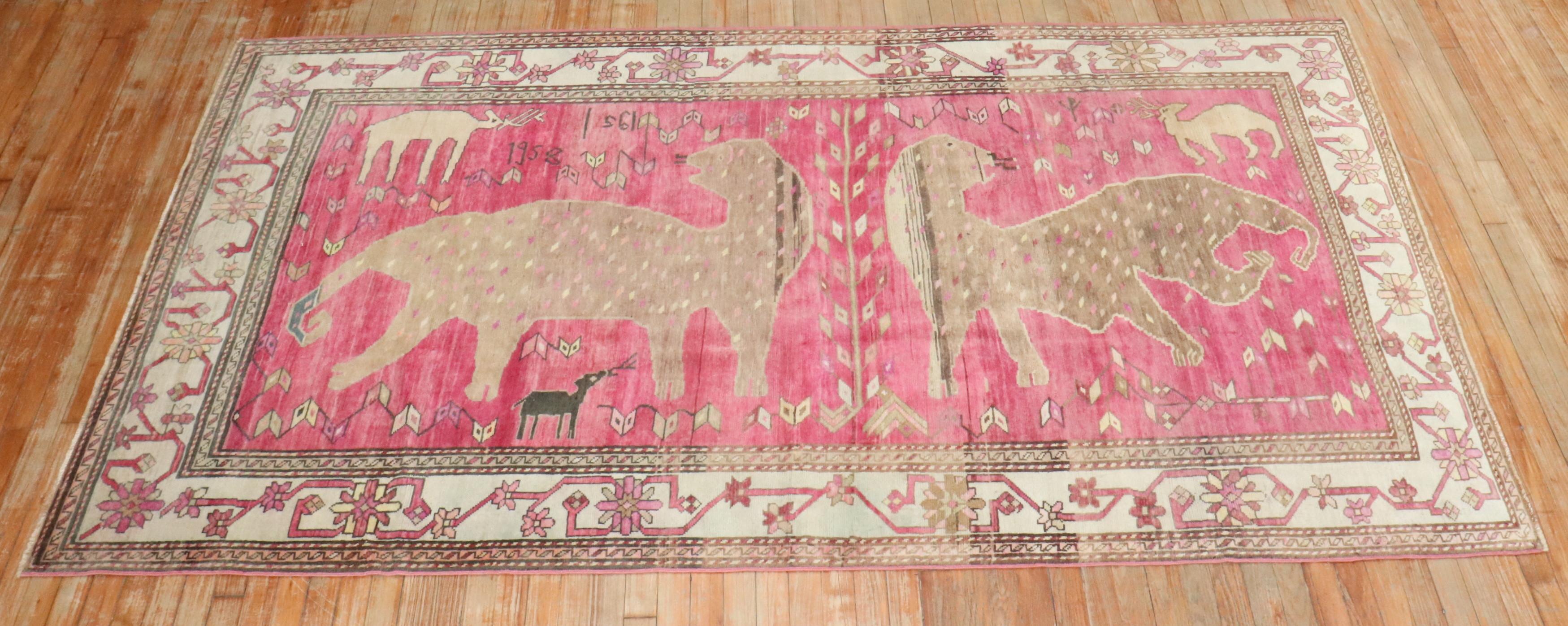 Zabihi Collection Pink Komodo Dragon Armenian Rug For Sale 1