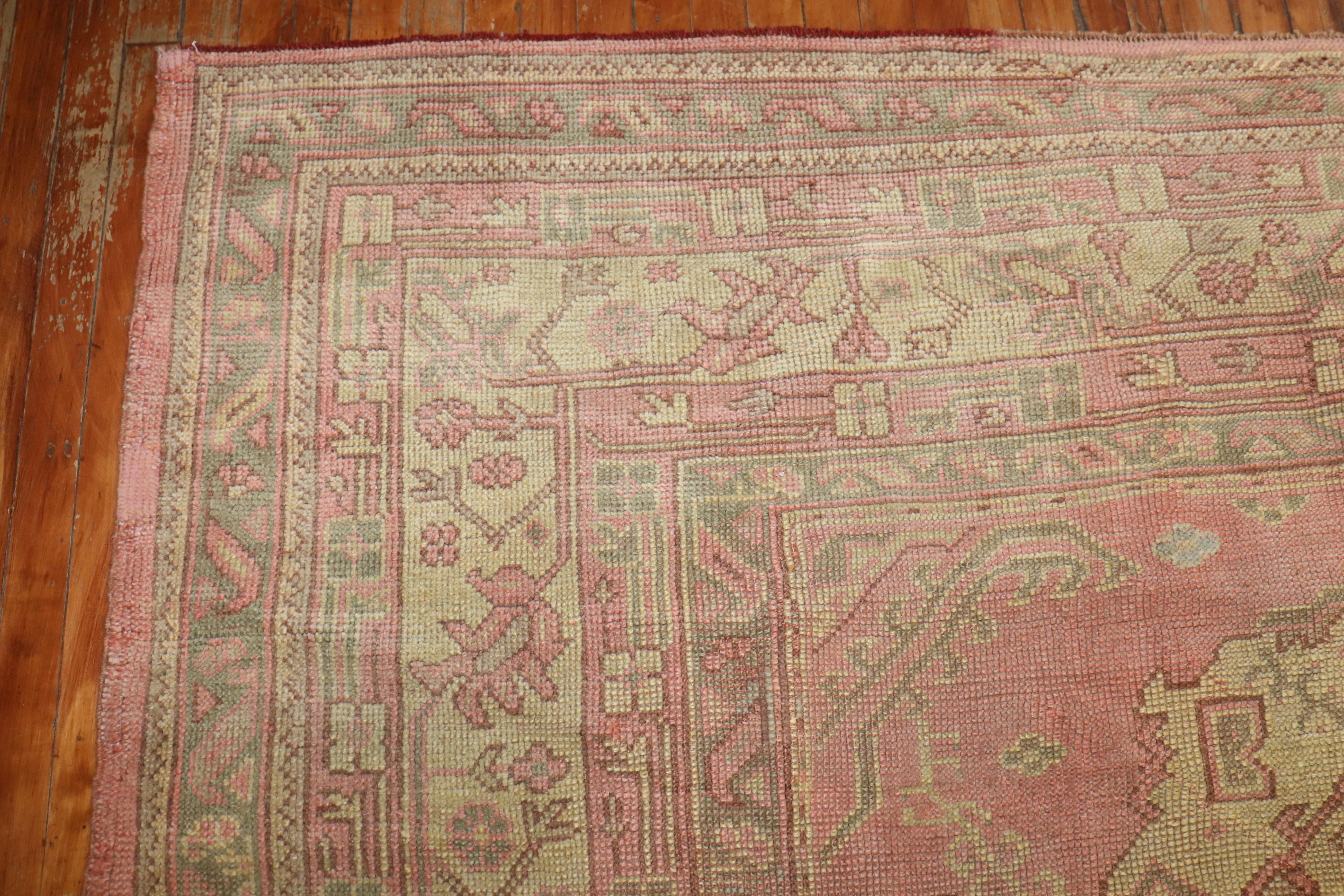 Zabihi Collection Pink Oversize Turkish Oushak Rug For Sale 3