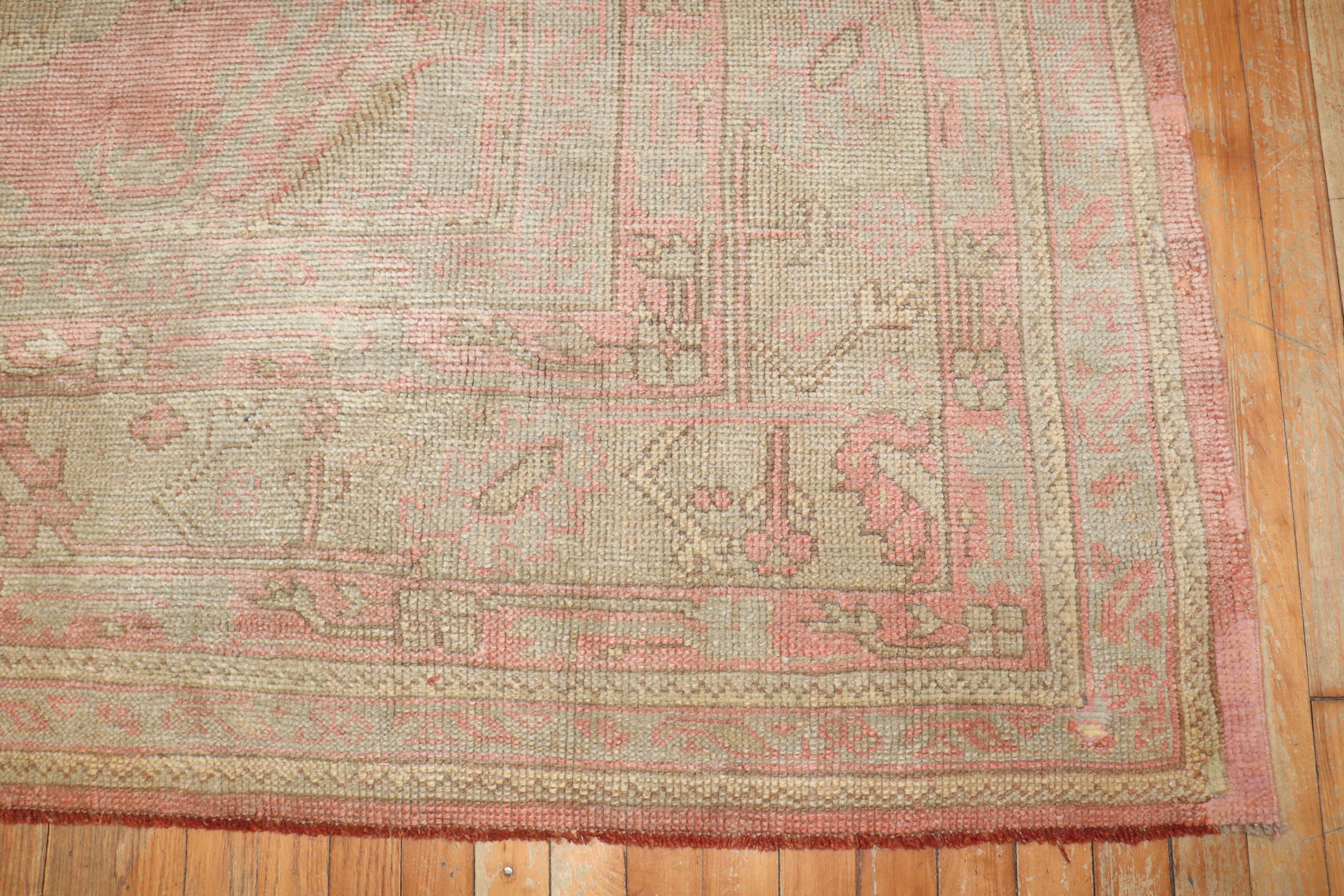 Zabihi Collection Pink Oversize Turkish Oushak Rug For Sale 5