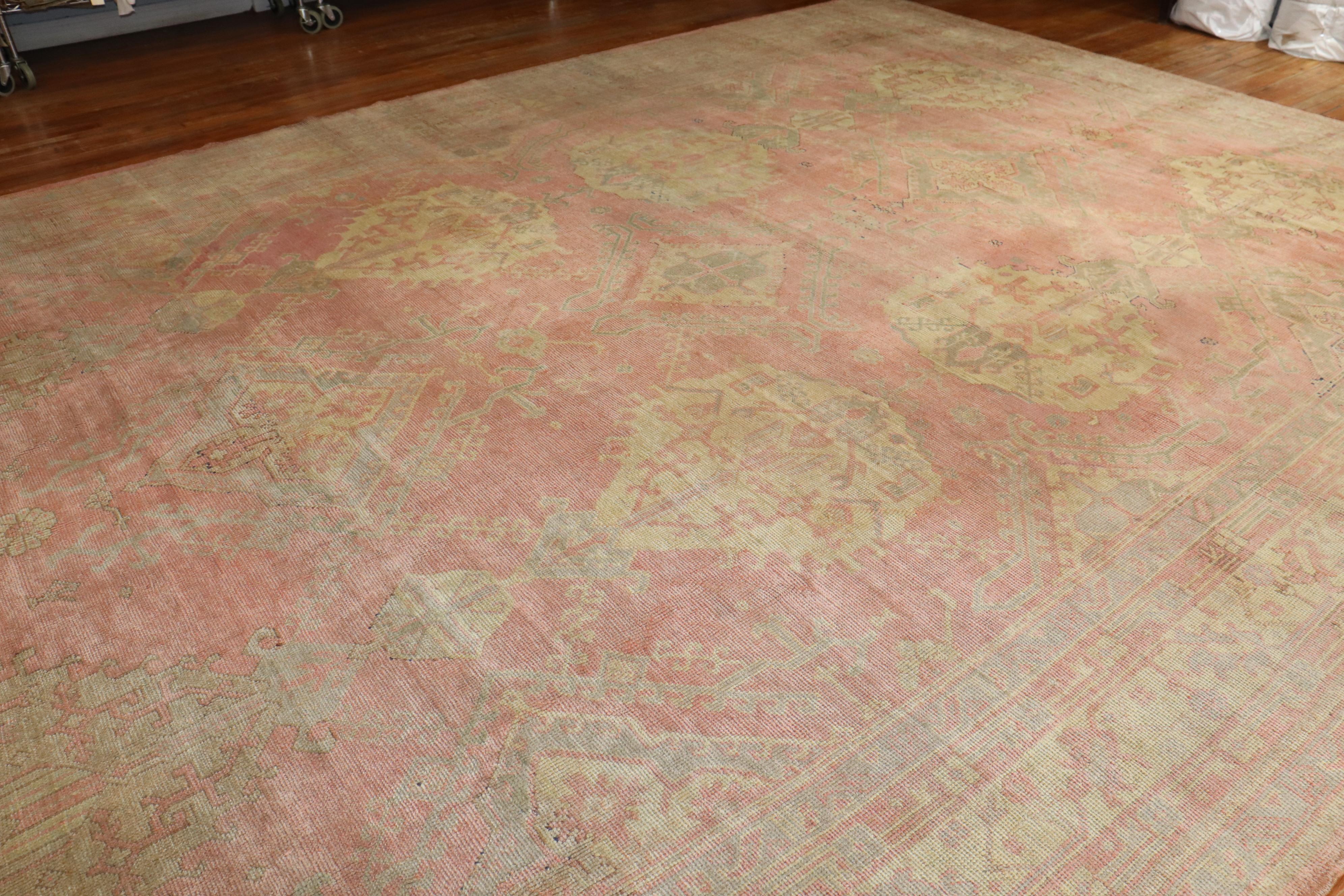 Zabihi Collection Pink Oversize Turkish Oushak Rug For Sale 7