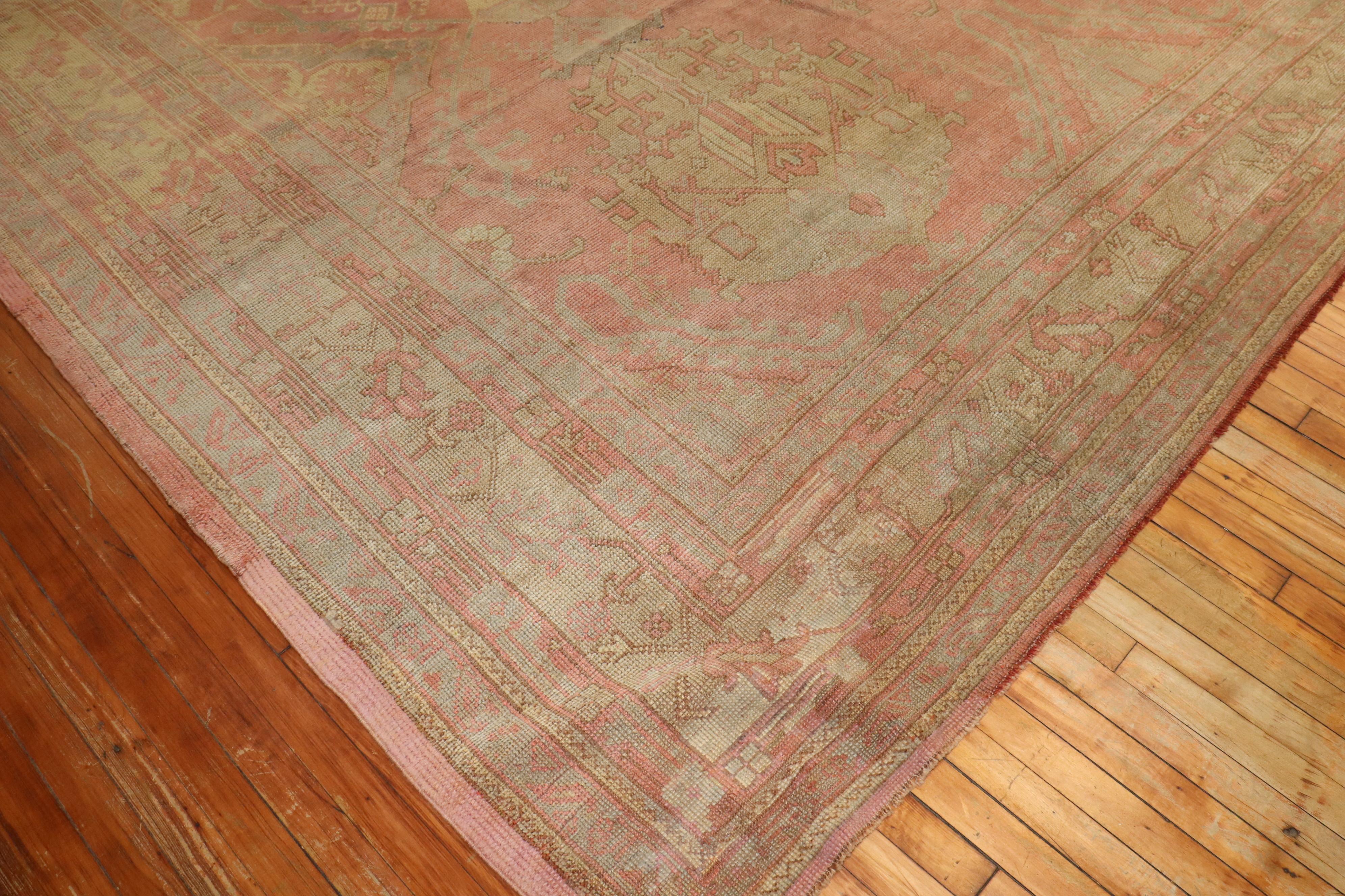 Zabihi Collection Pink Oversize Turkish Oushak Rug For Sale 10