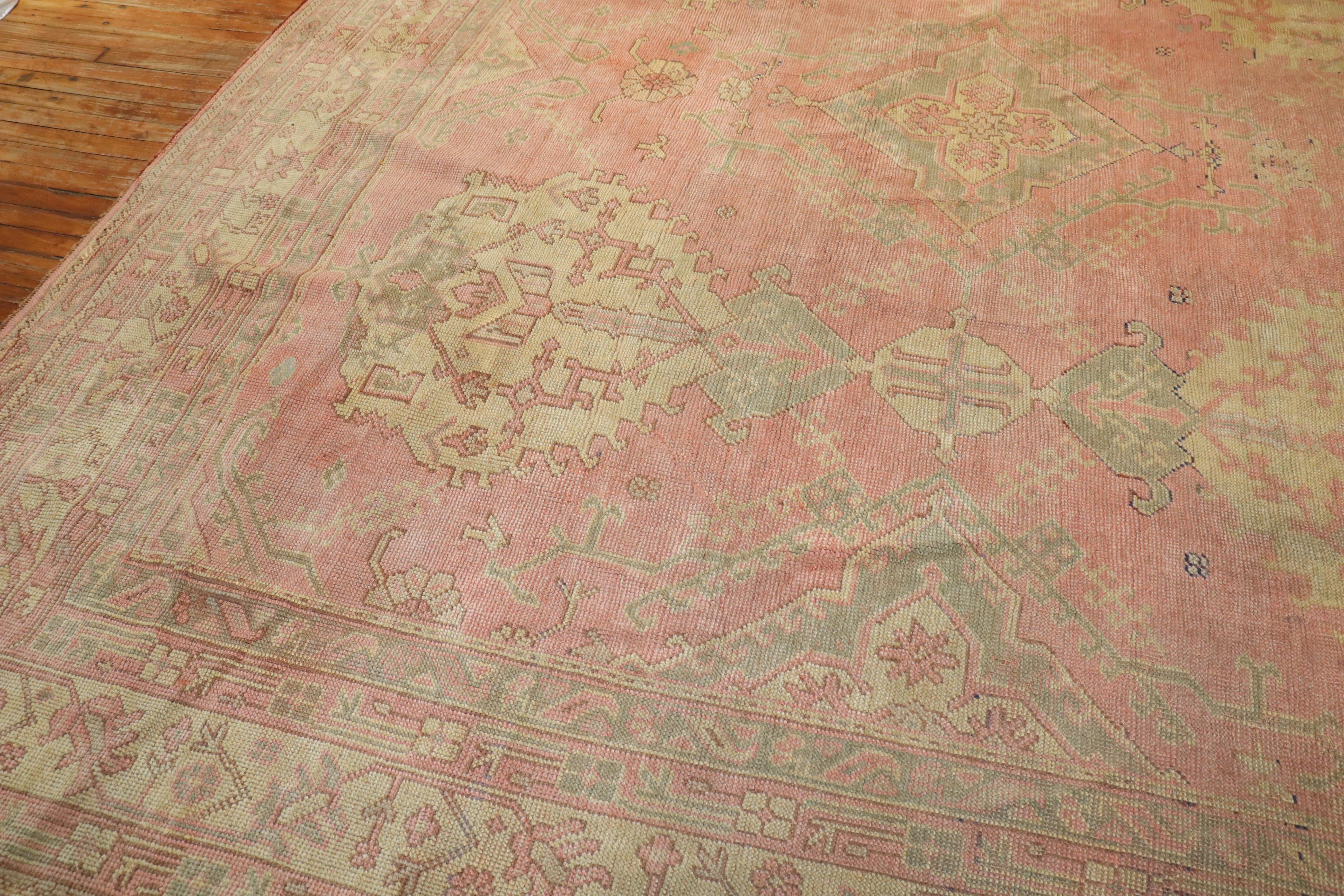 Country Zabihi Collection Pink Oversize Turkish Oushak Rug For Sale