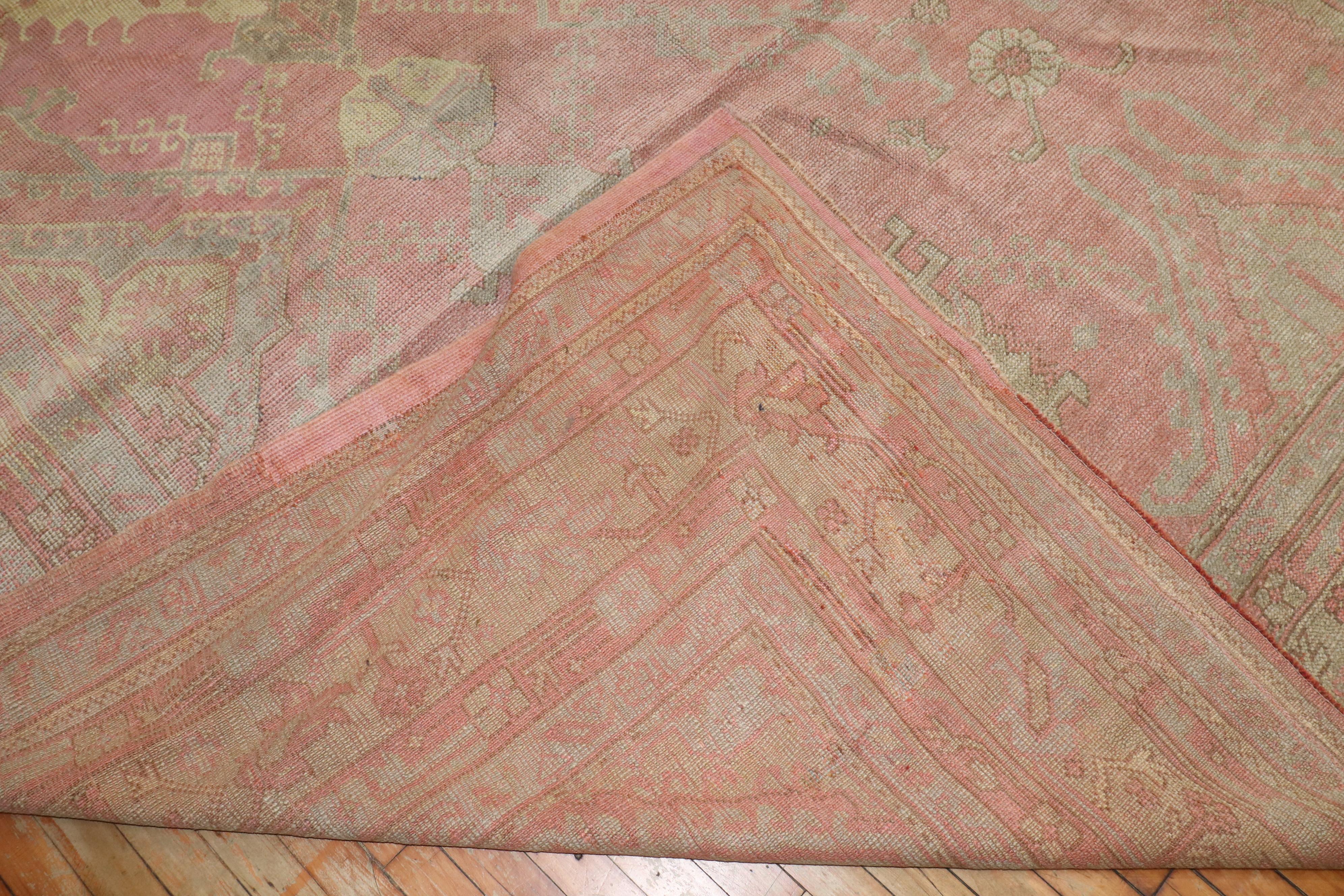 Hand-Knotted Zabihi Collection Pink Oversize Turkish Oushak Rug For Sale