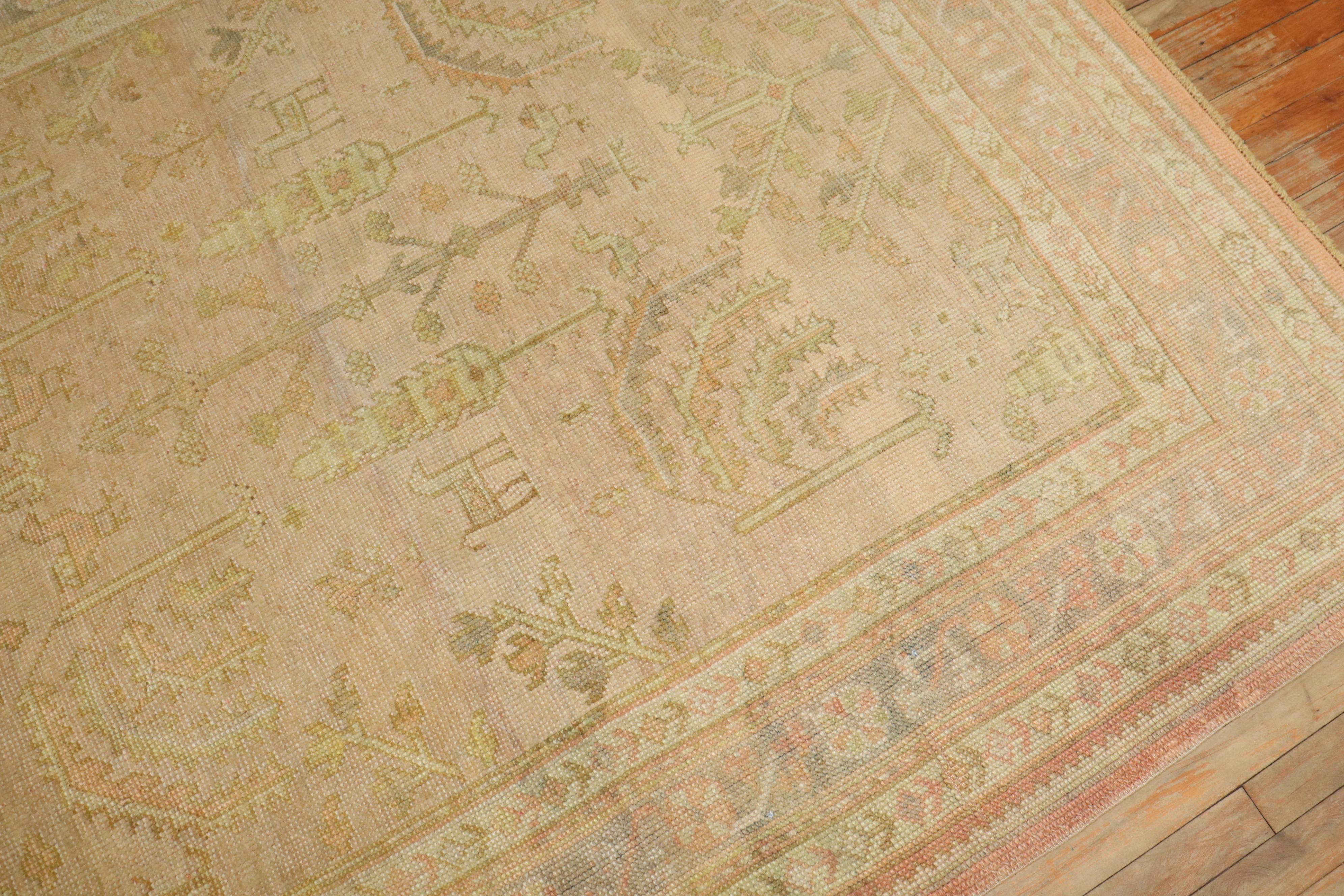 Hand-Knotted Zabihi Collection Pink Square Turkish Oushak Rug For Sale