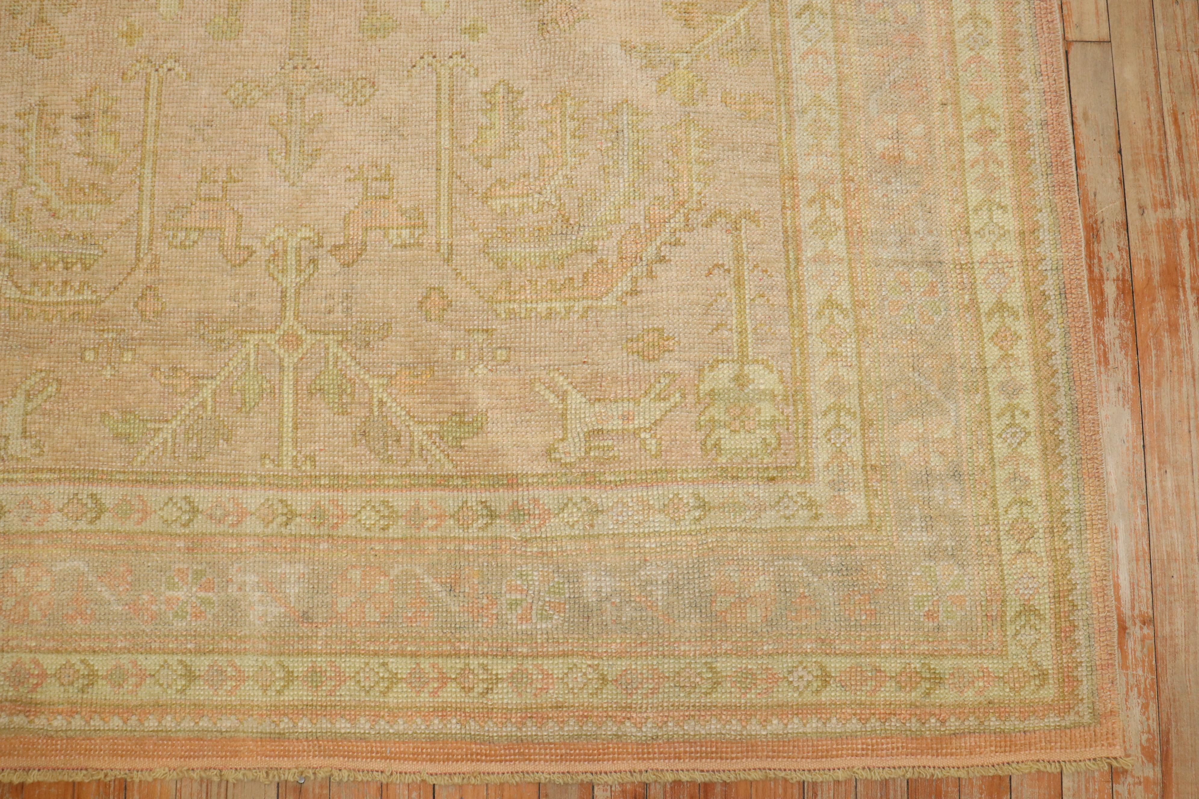 Zabihi Collection Pink Square Turkish Oushak Rug In Good Condition For Sale In New York, NY