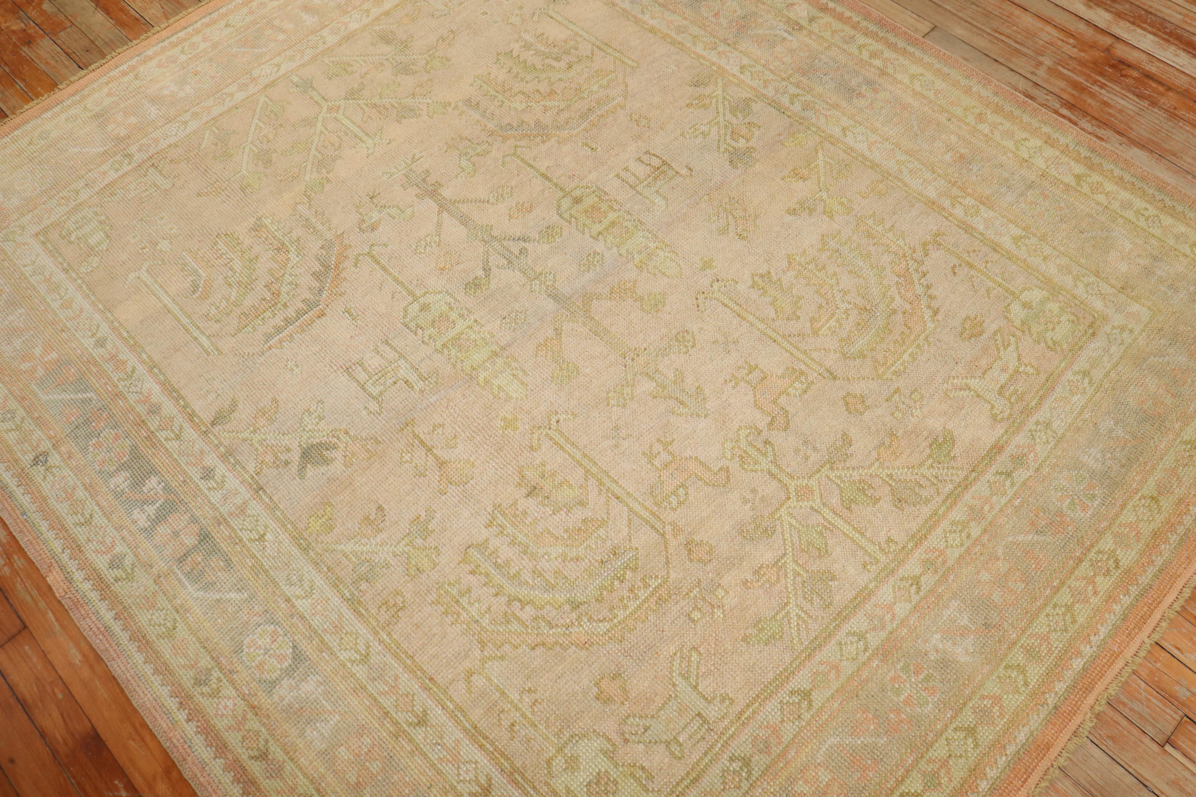 20th Century Zabihi Collection Pink Square Turkish Oushak Rug For Sale