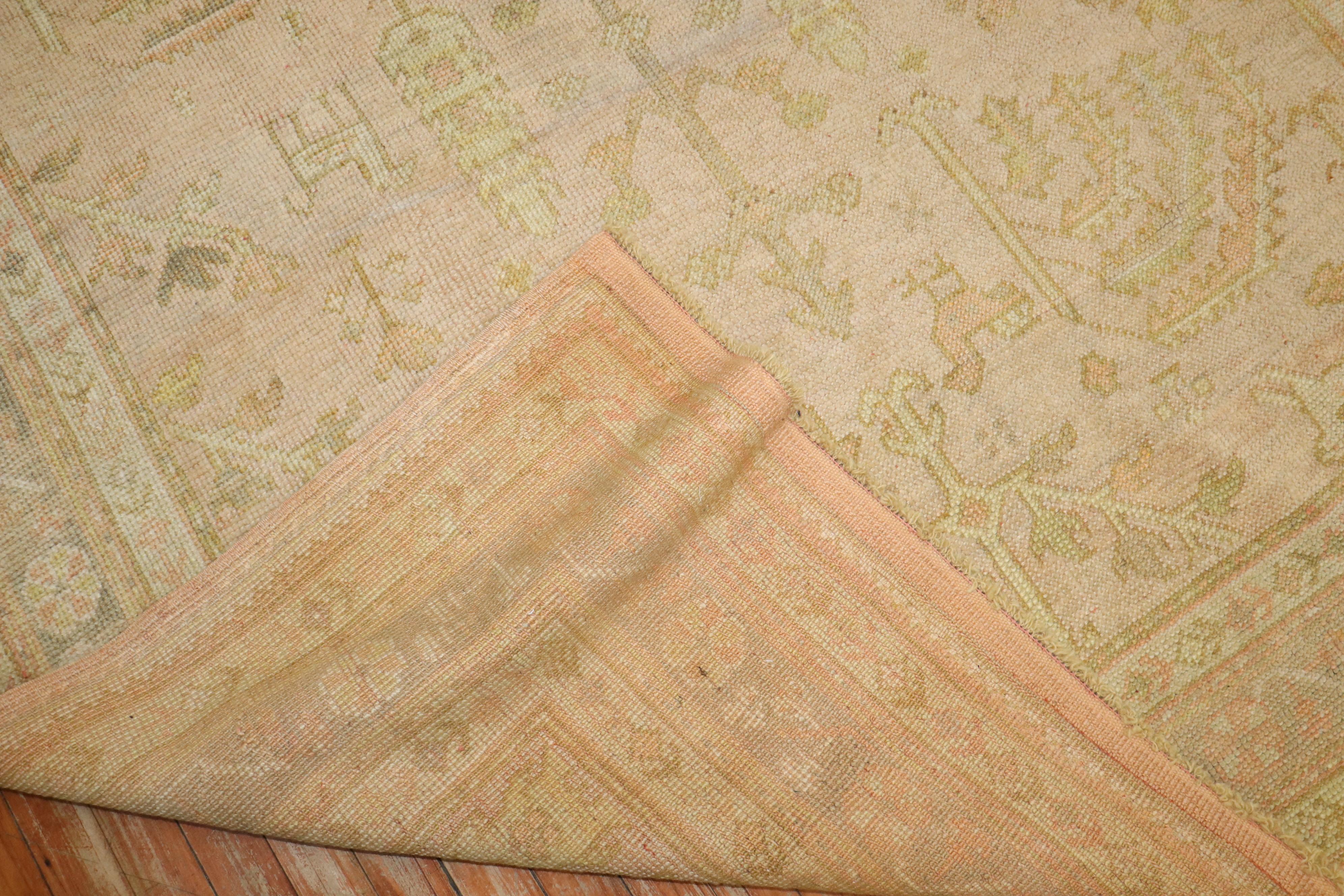 Wool Zabihi Collection Pink Square Turkish Oushak Rug For Sale