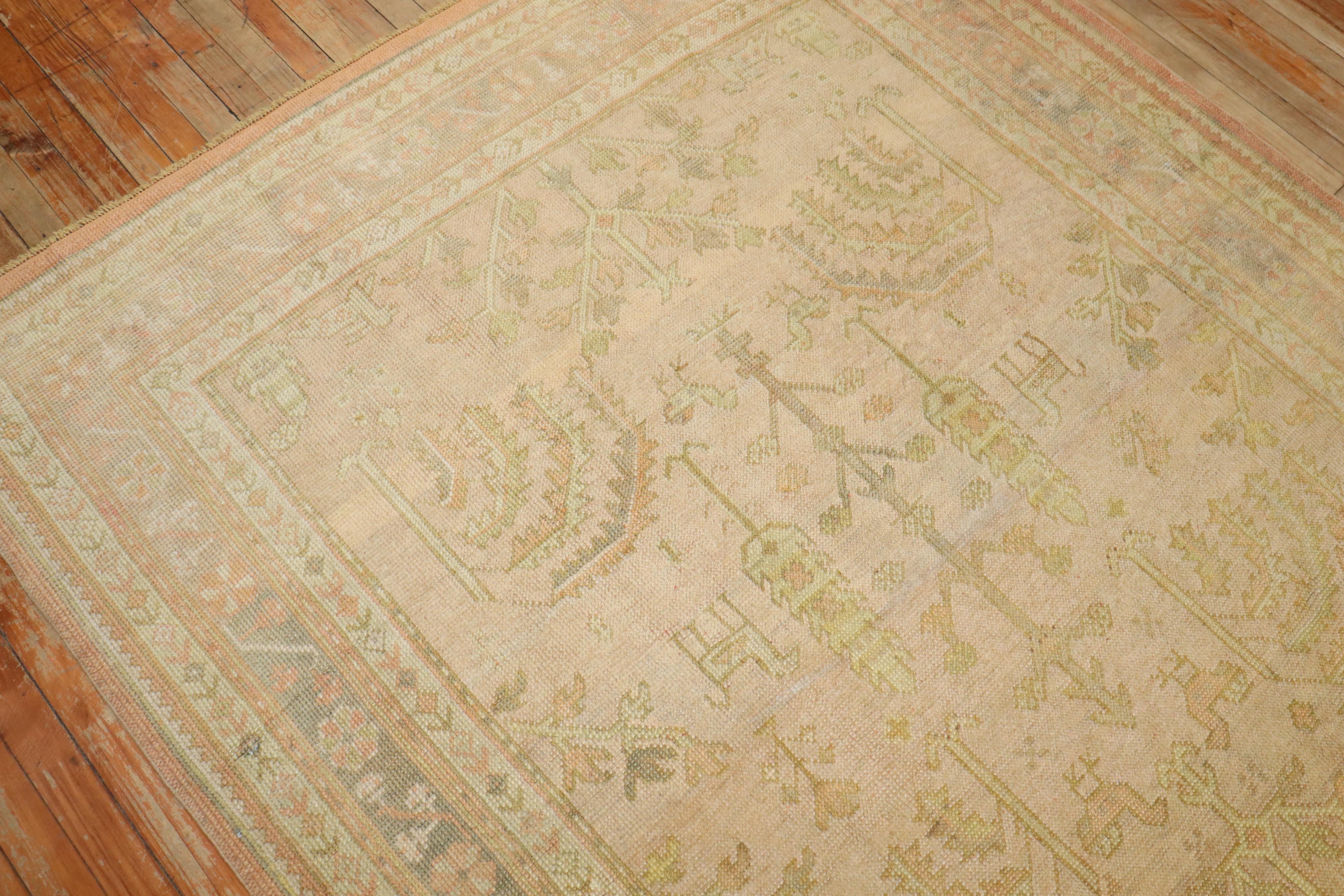 Zabihi Collection Pink Square Turkish Oushak Rug For Sale 2