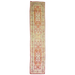Zabihi Collection Pink Red Green Antique Turkish Oushak Runner