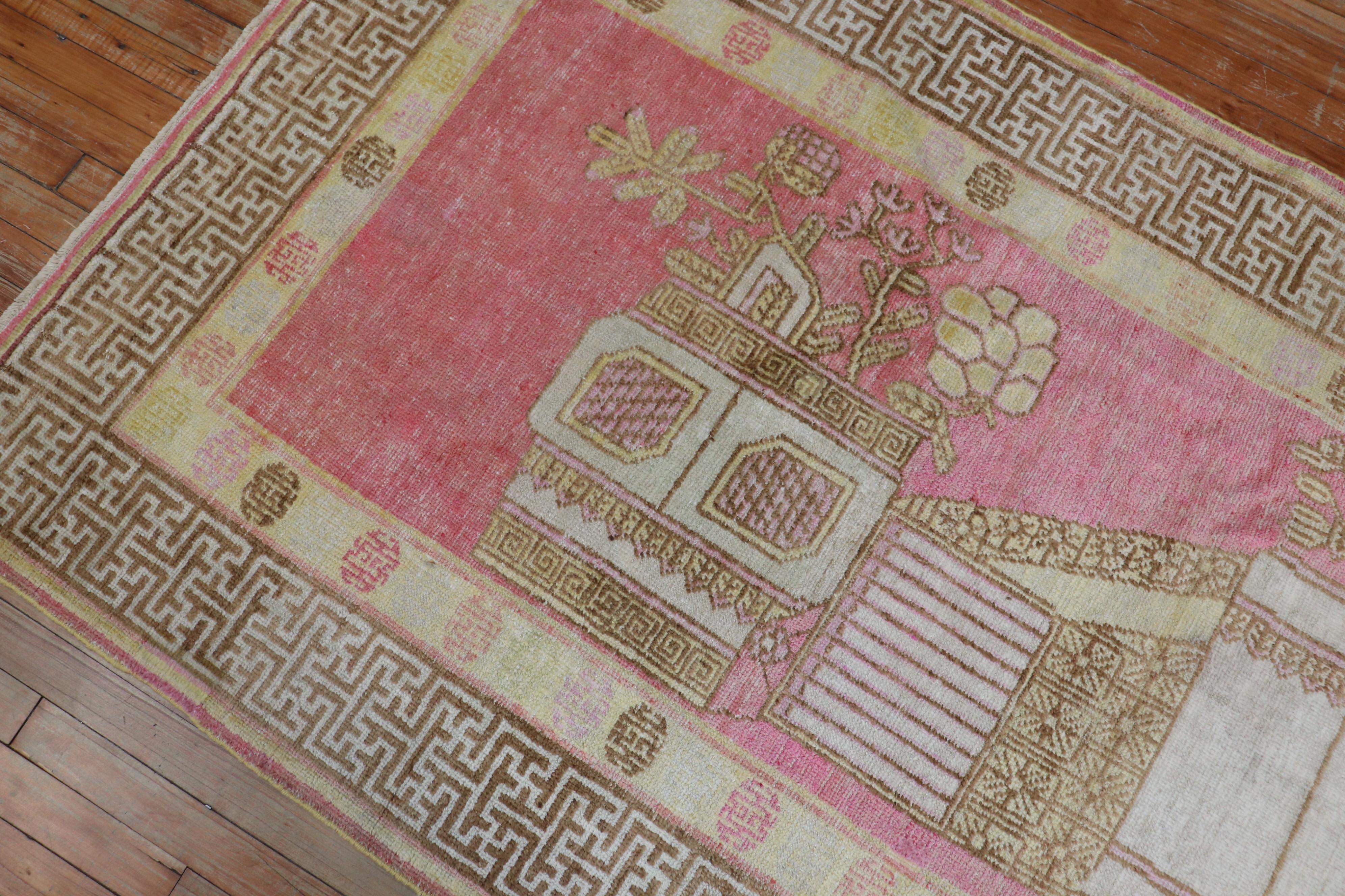 Zabihi Collection Pink Vintage Khotan Rug For Sale 4