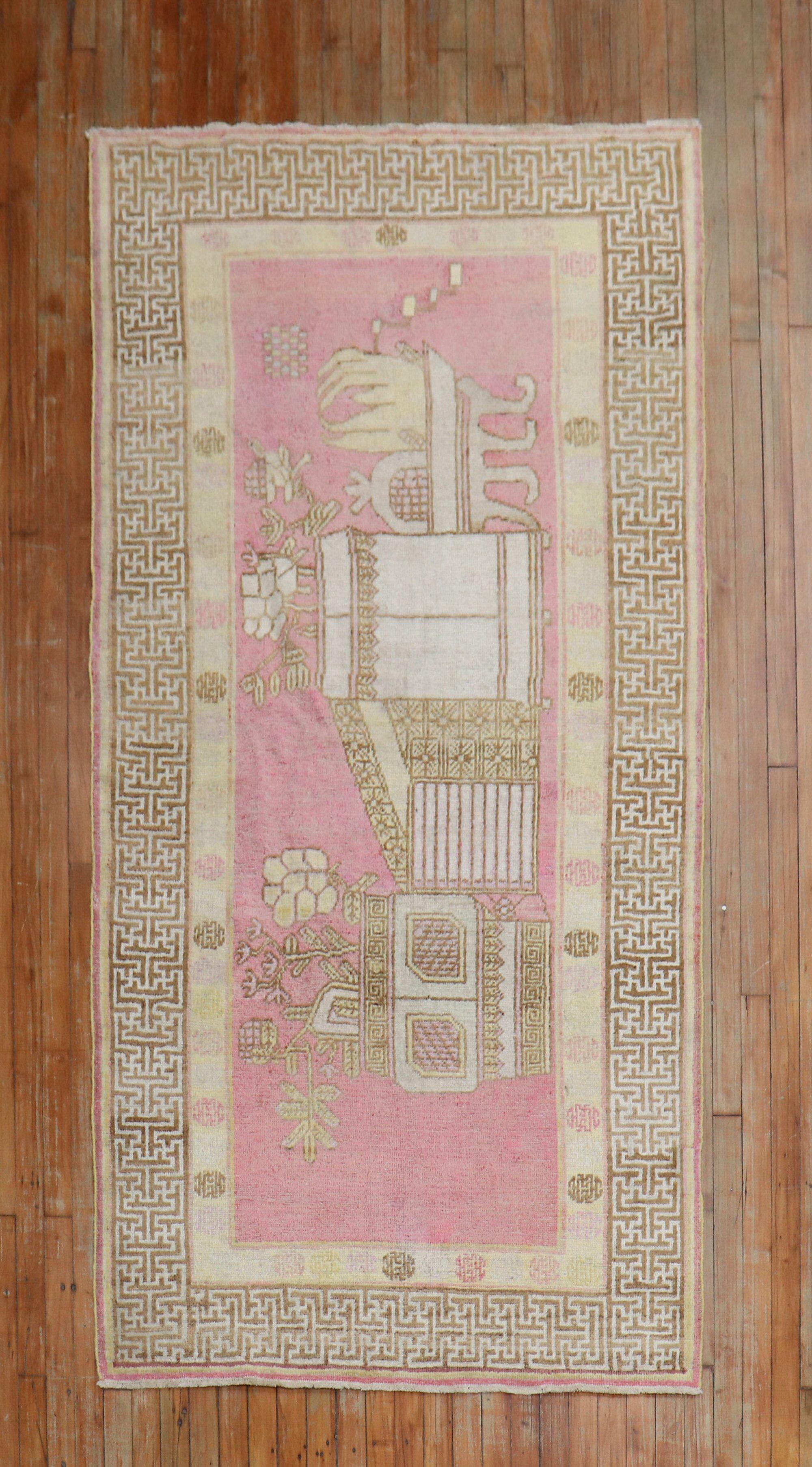 Wool Zabihi Collection Pink Vintage Khotan Rug For Sale