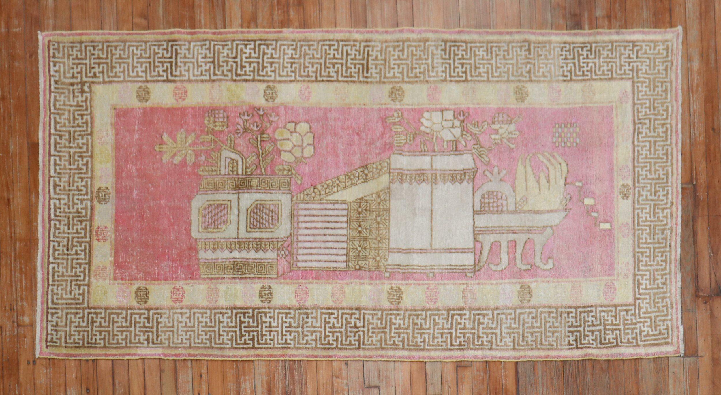 Zabihi Collection Pink Vintage Khotan Rug For Sale 2