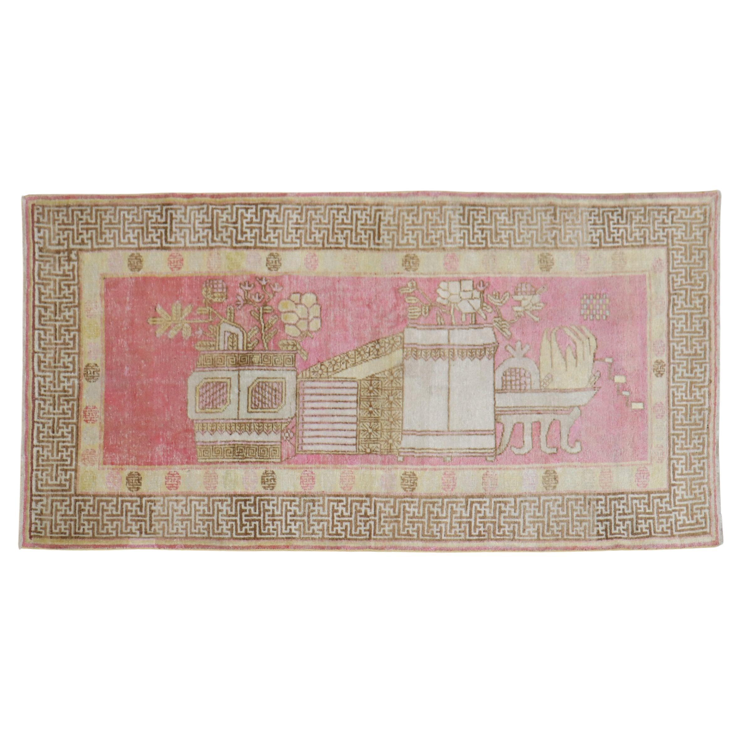 Zabihi Collection Pink Vintage Khotan Rug For Sale