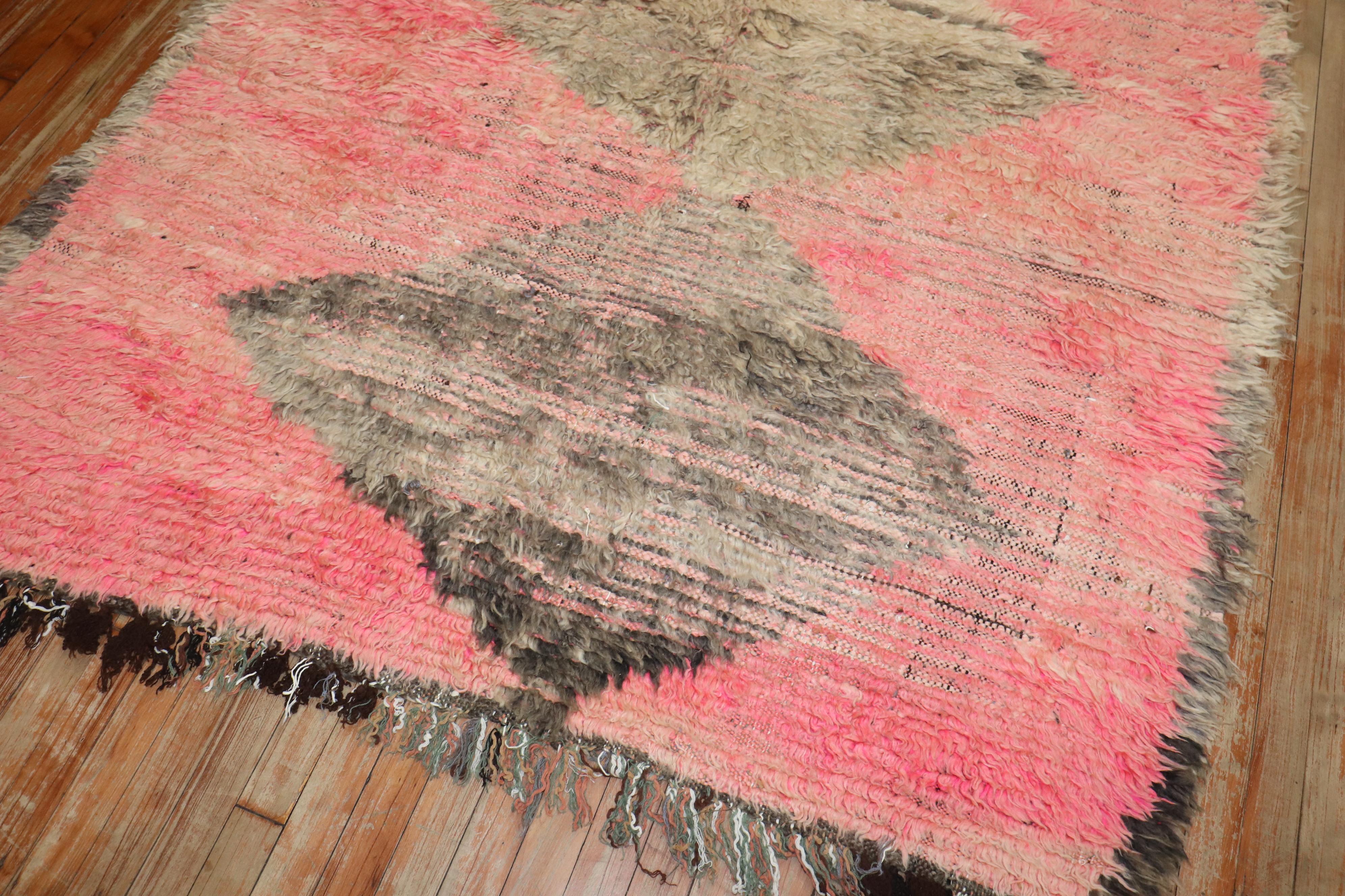 Hand-Woven Zabihi Collection Pink Vintage Moroccan Abstract Rug For Sale