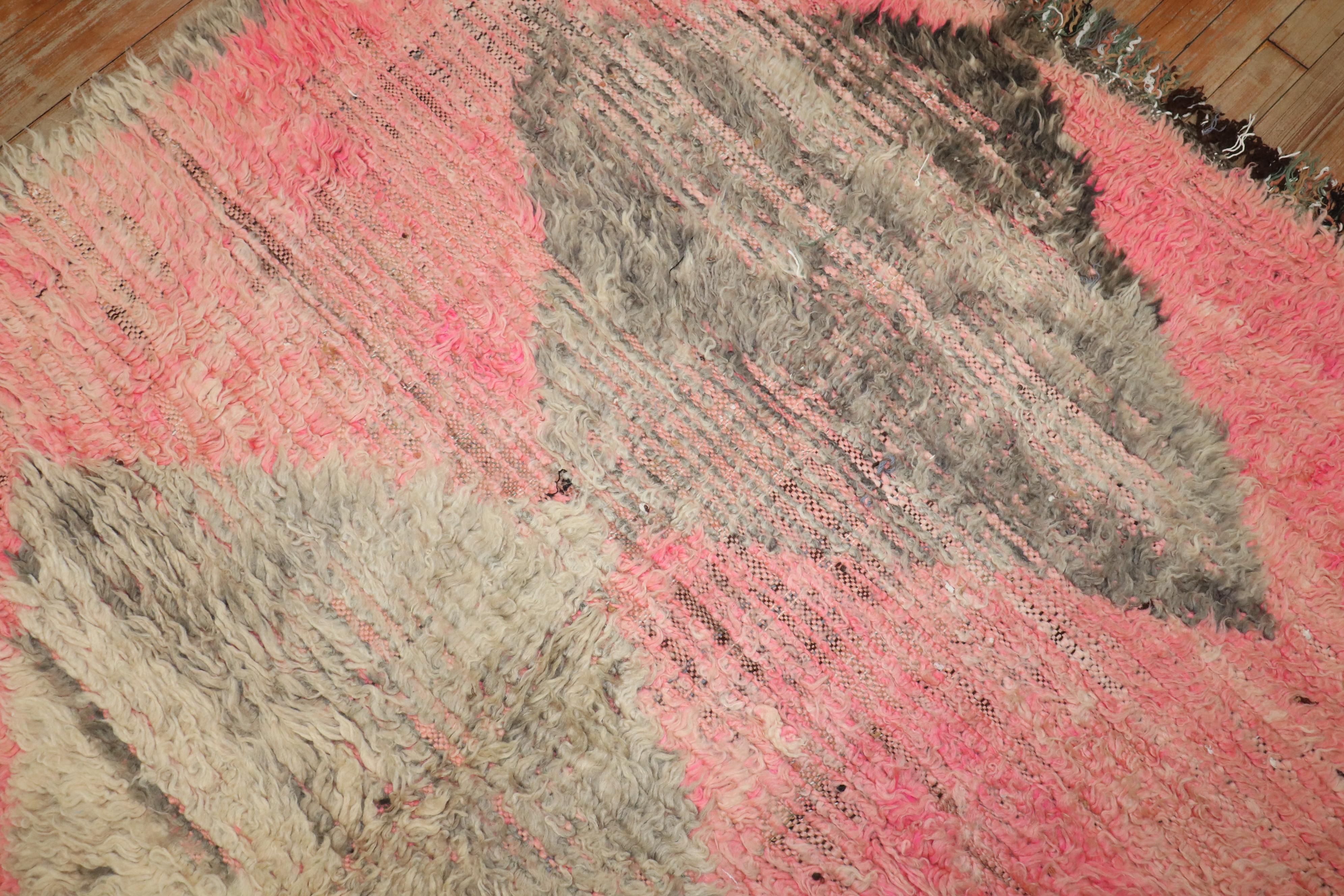 Zabihi Collection Pink Vintage Moroccan Abstract Rug In Good Condition For Sale In New York, NY
