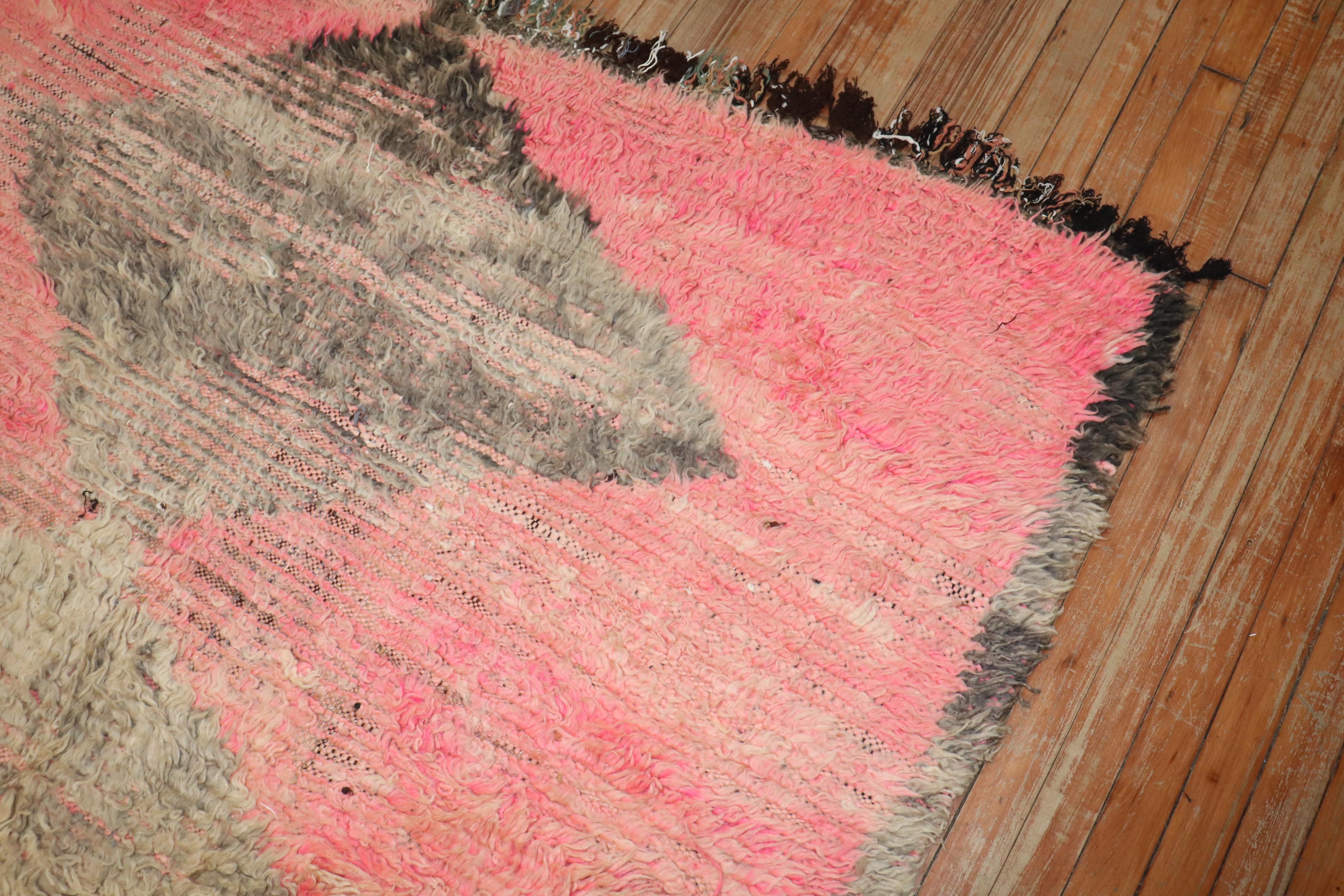 20th Century Zabihi Collection Pink Vintage Moroccan Abstract Rug For Sale