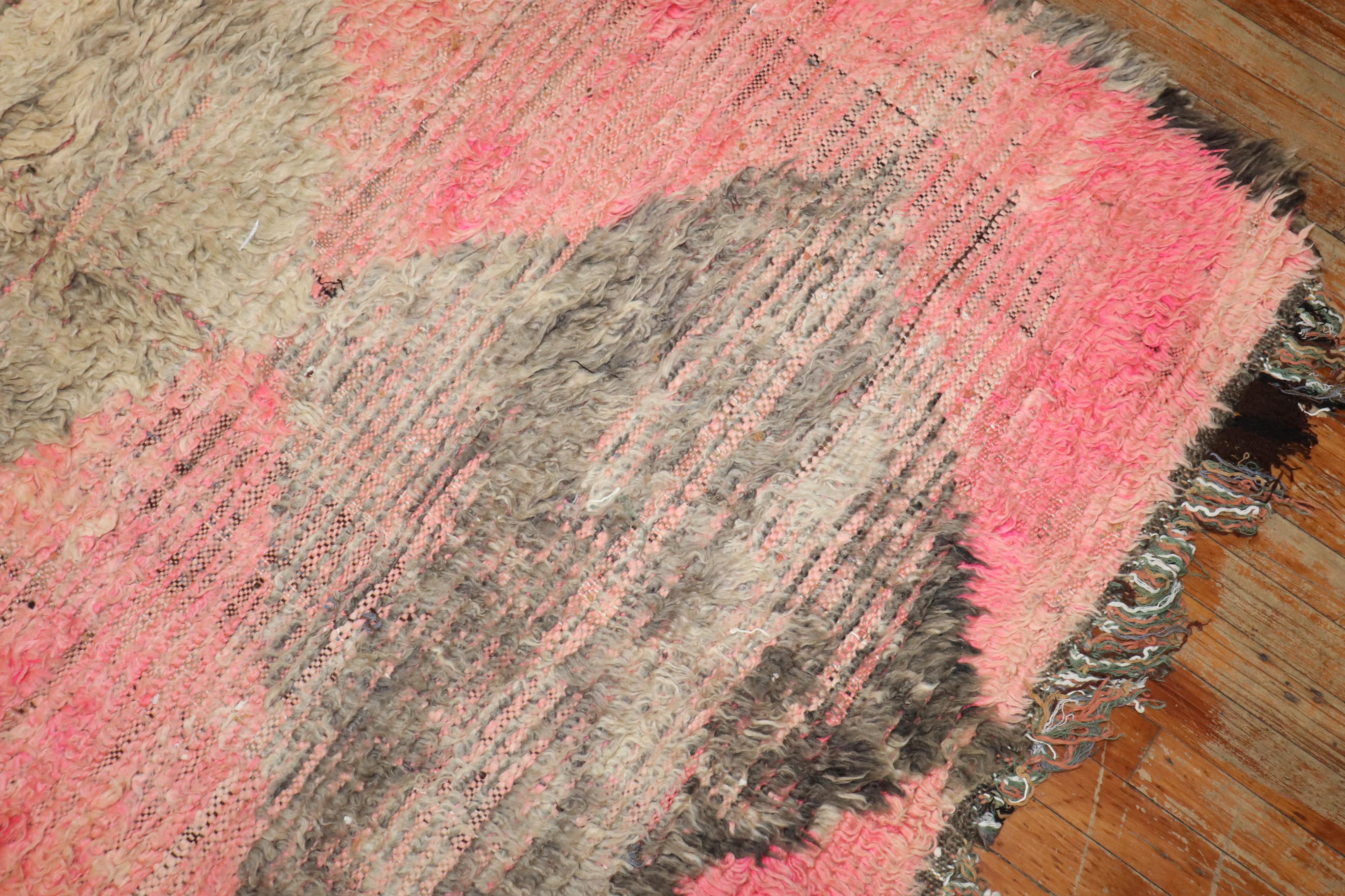 Zabihi Collection Pink Vintage Moroccan Abstract Rug For Sale 1