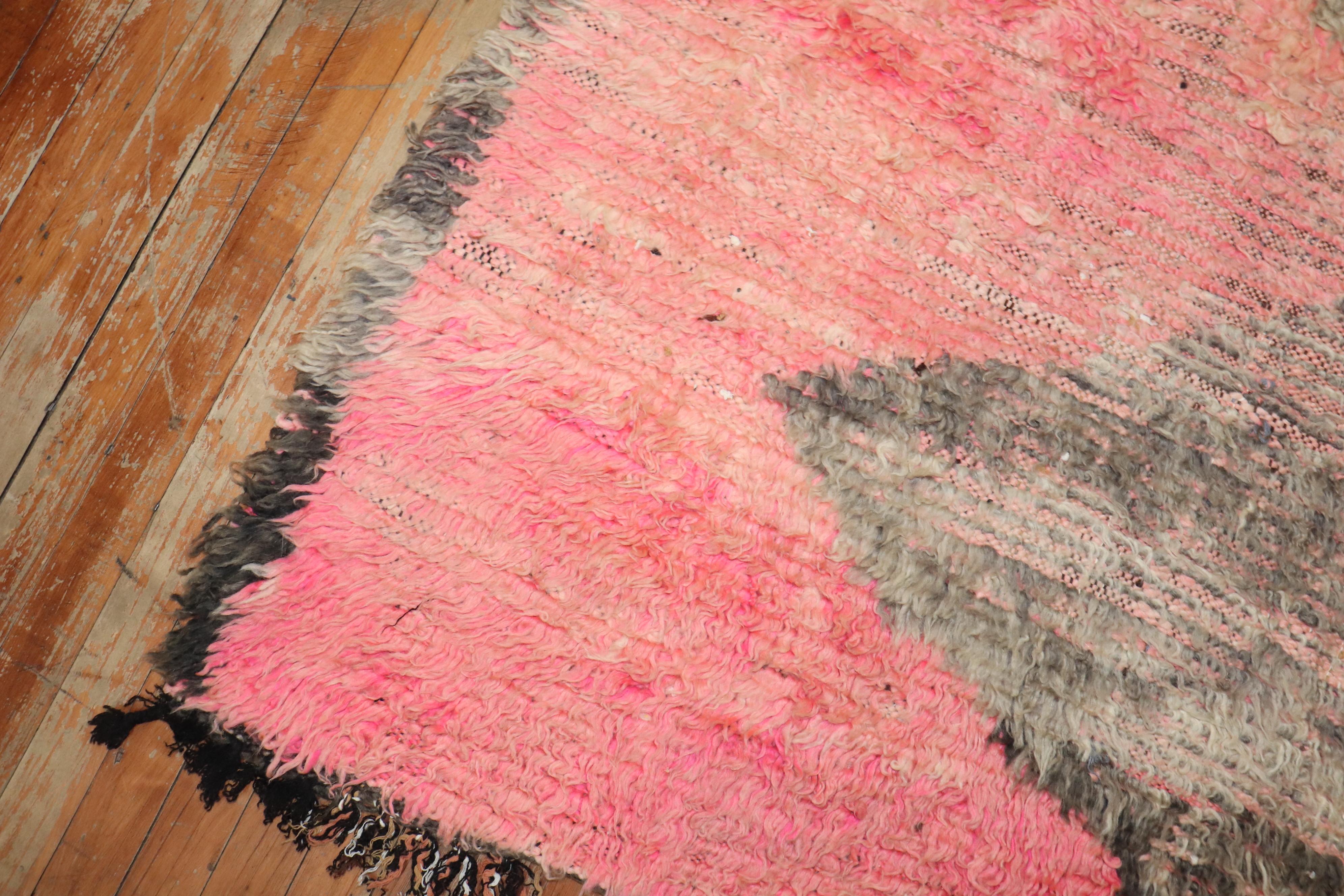 Zabihi Collection Pink Vintage Moroccan Abstract Rug For Sale 2