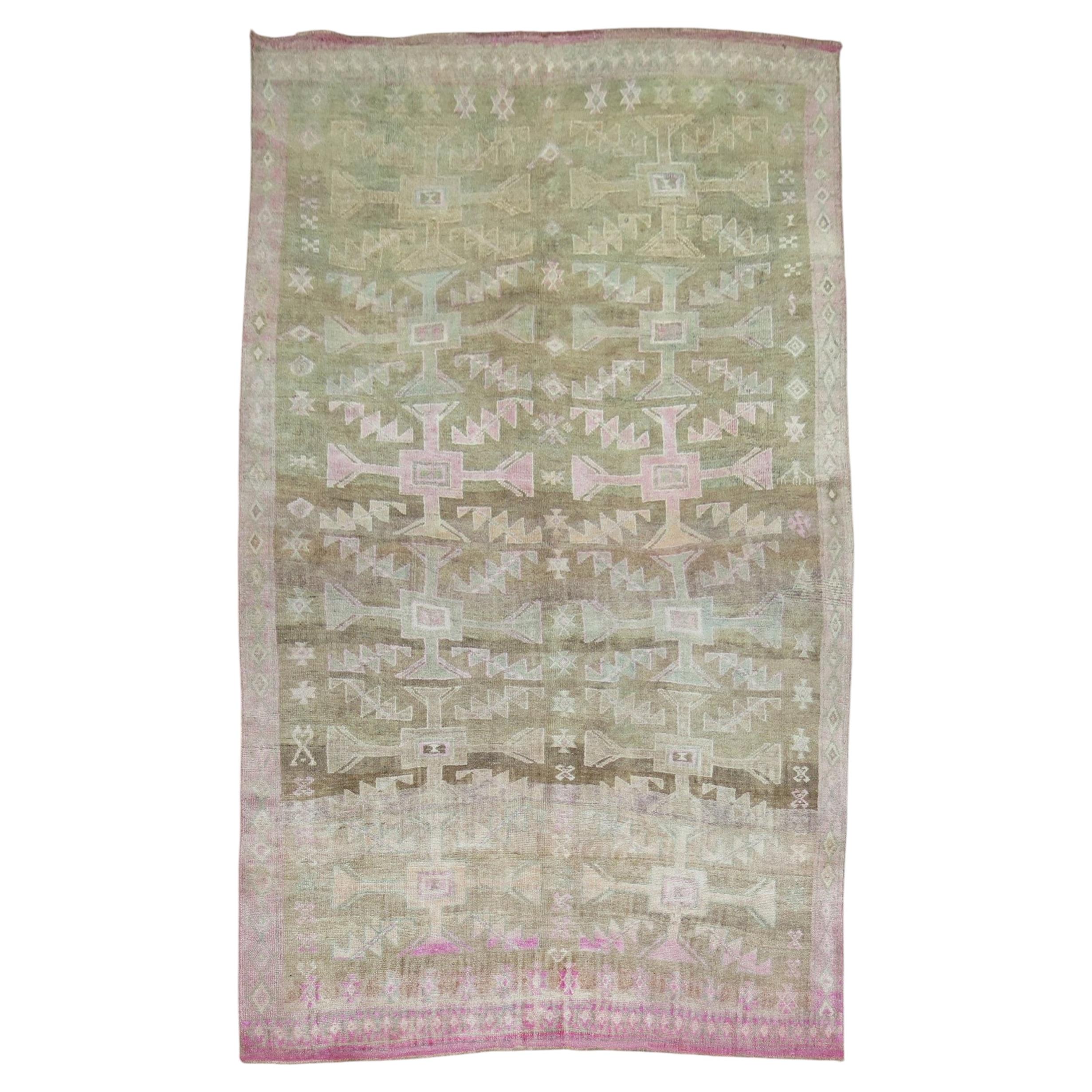 Zabihi Collection Pink Vintage Turkish Anatolian Rug, 7'2'' x 12'