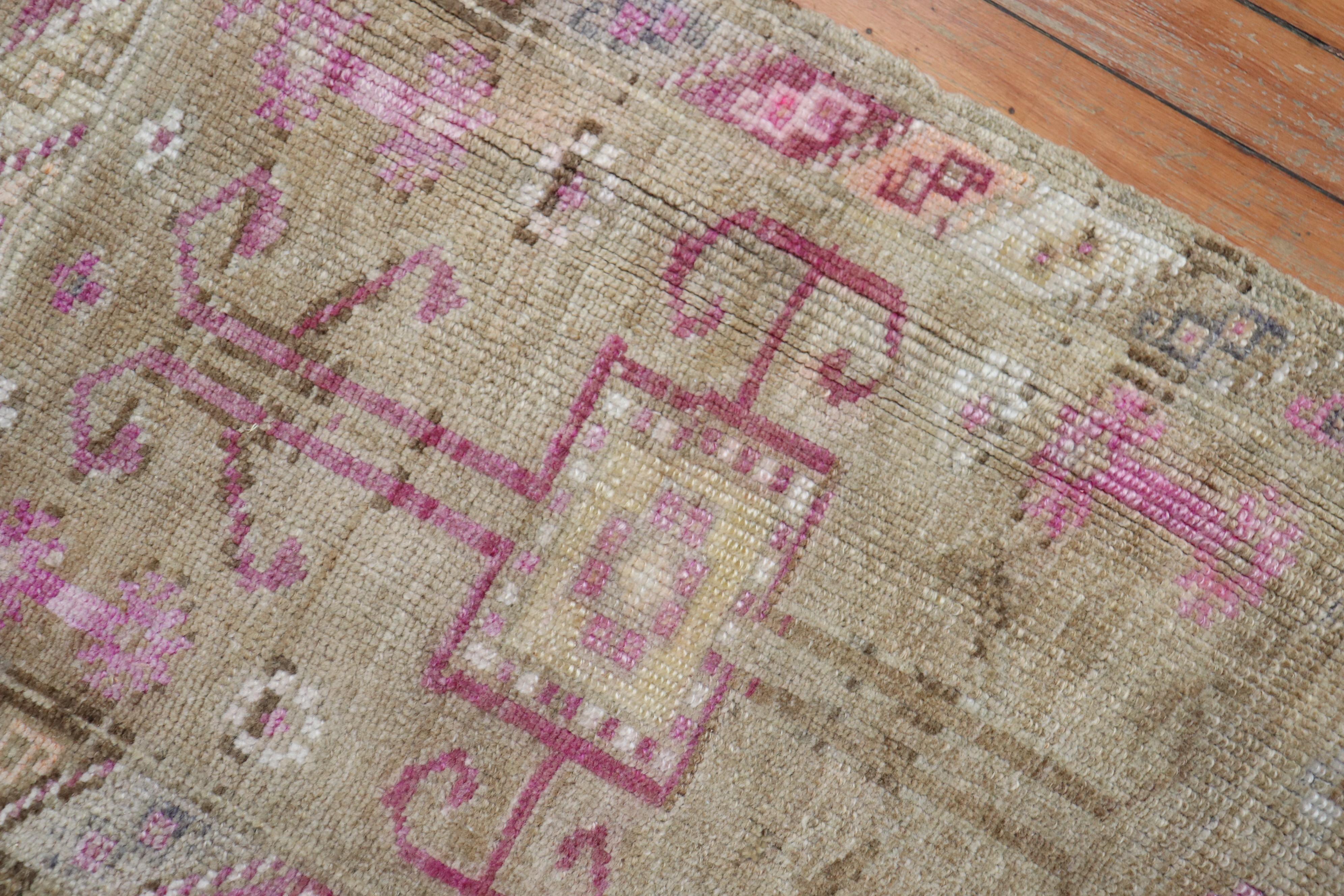 Hand-Knotted Zabihi Collection Pop of Pink Mat Size Turkish Rug For Sale