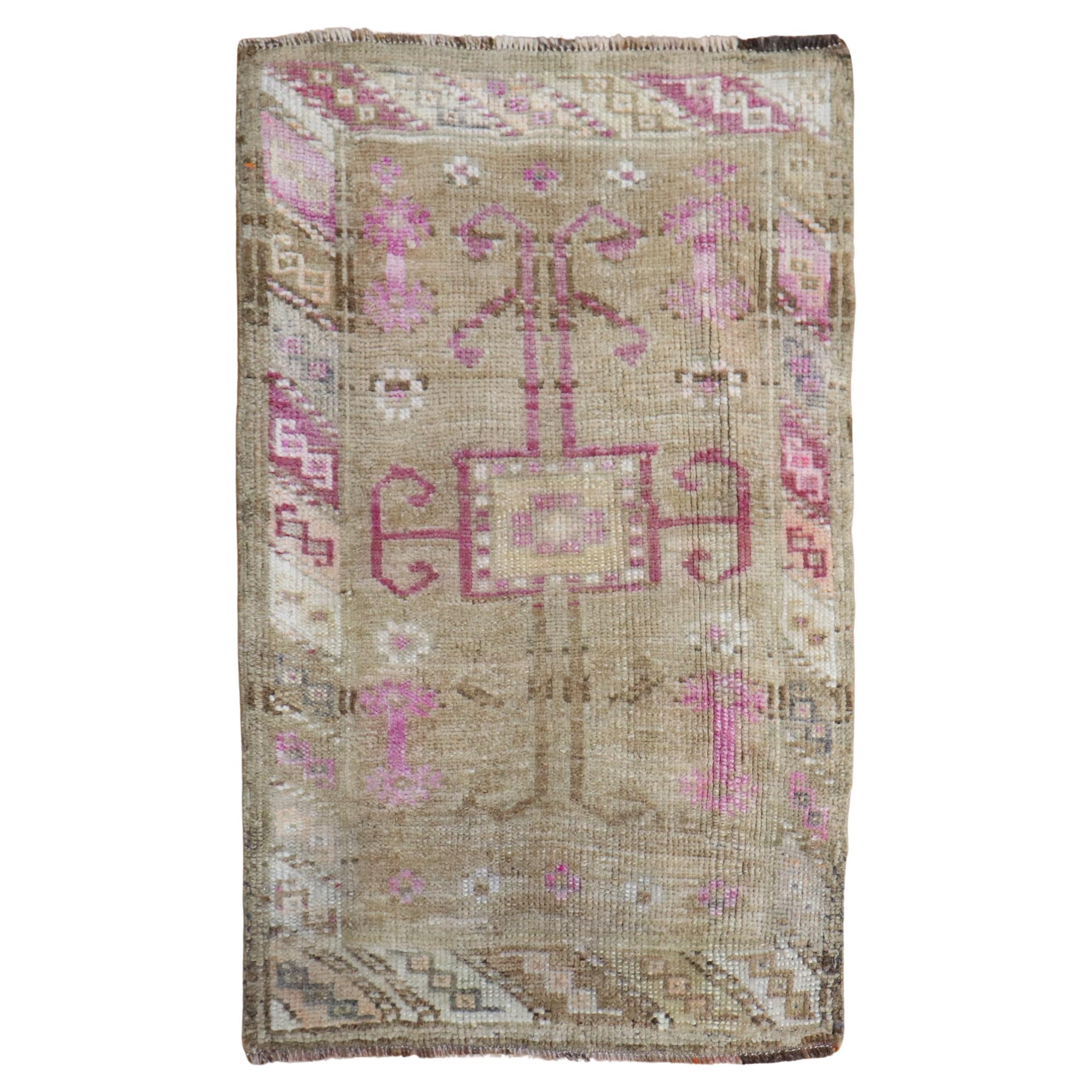 Zabihi Collection Pop of Pink Mat Size Turkish Rug For Sale