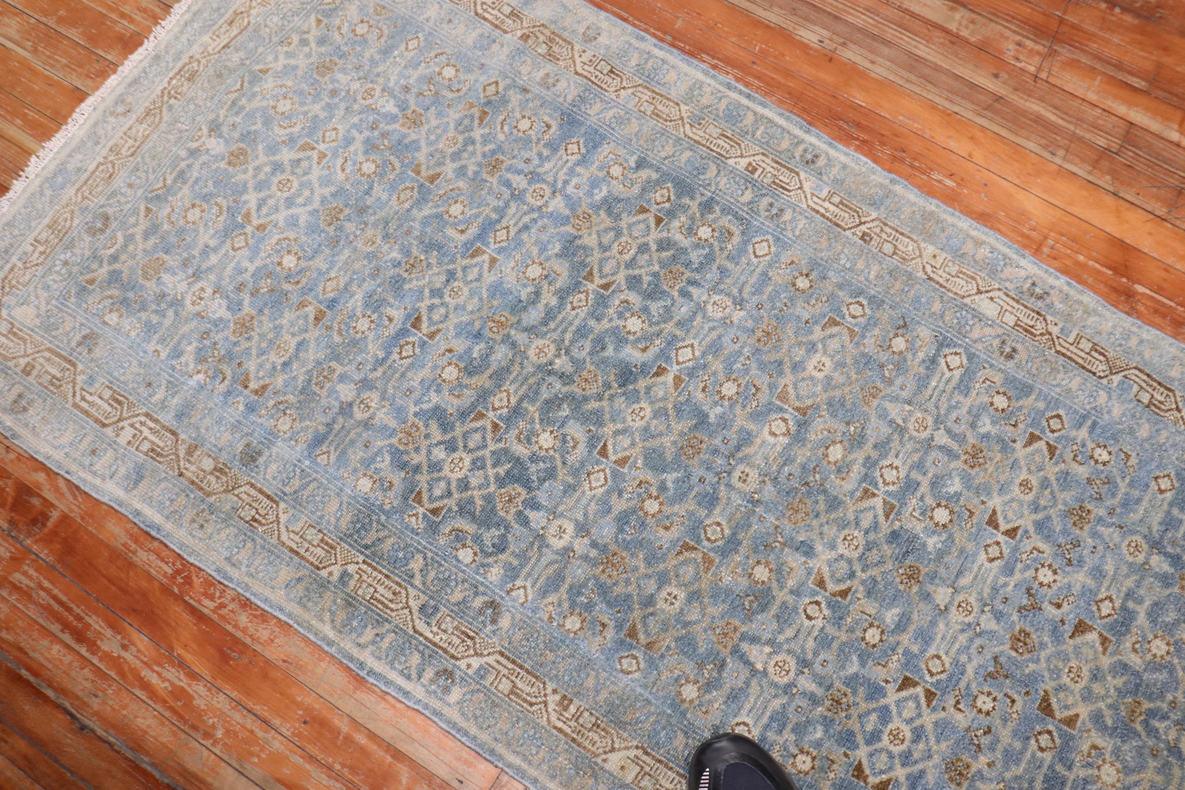 20th Century Zabihi Collection Powder Blue Antique Persian Long Runner For Sale