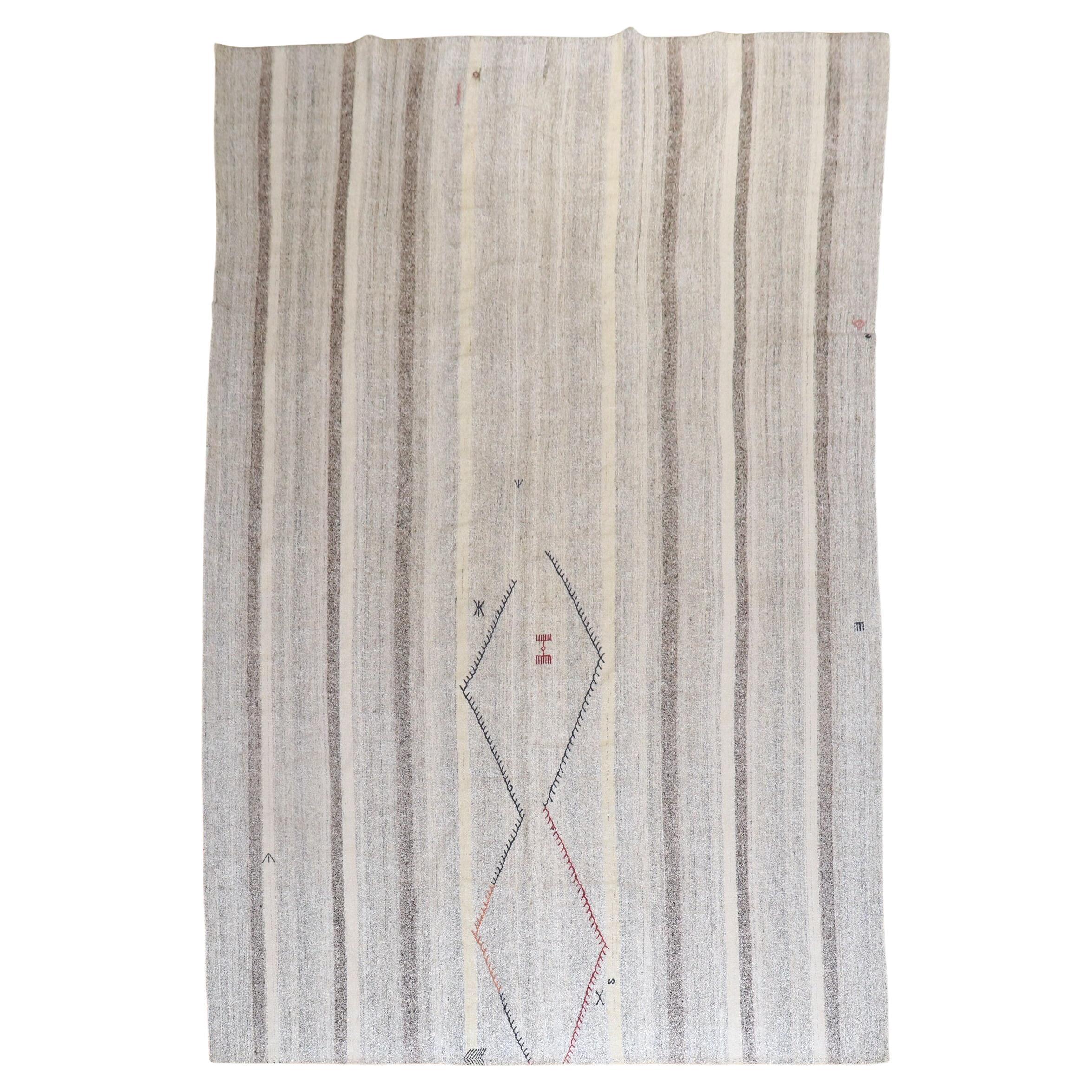 Zabihi Collection Primitive Abstract Gray Vintage Turkish Kilim