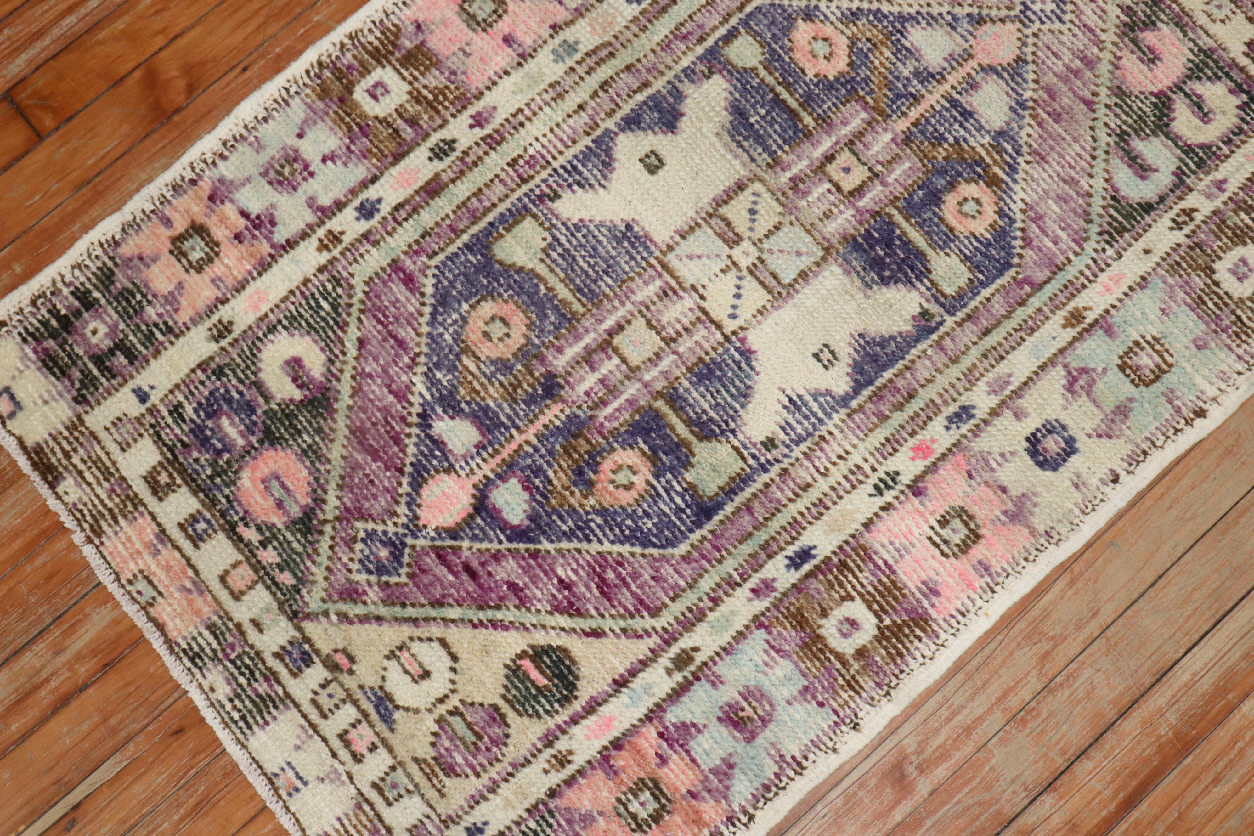 Tribal Zabihi Collection Purple Turkish Scatter Rug For Sale