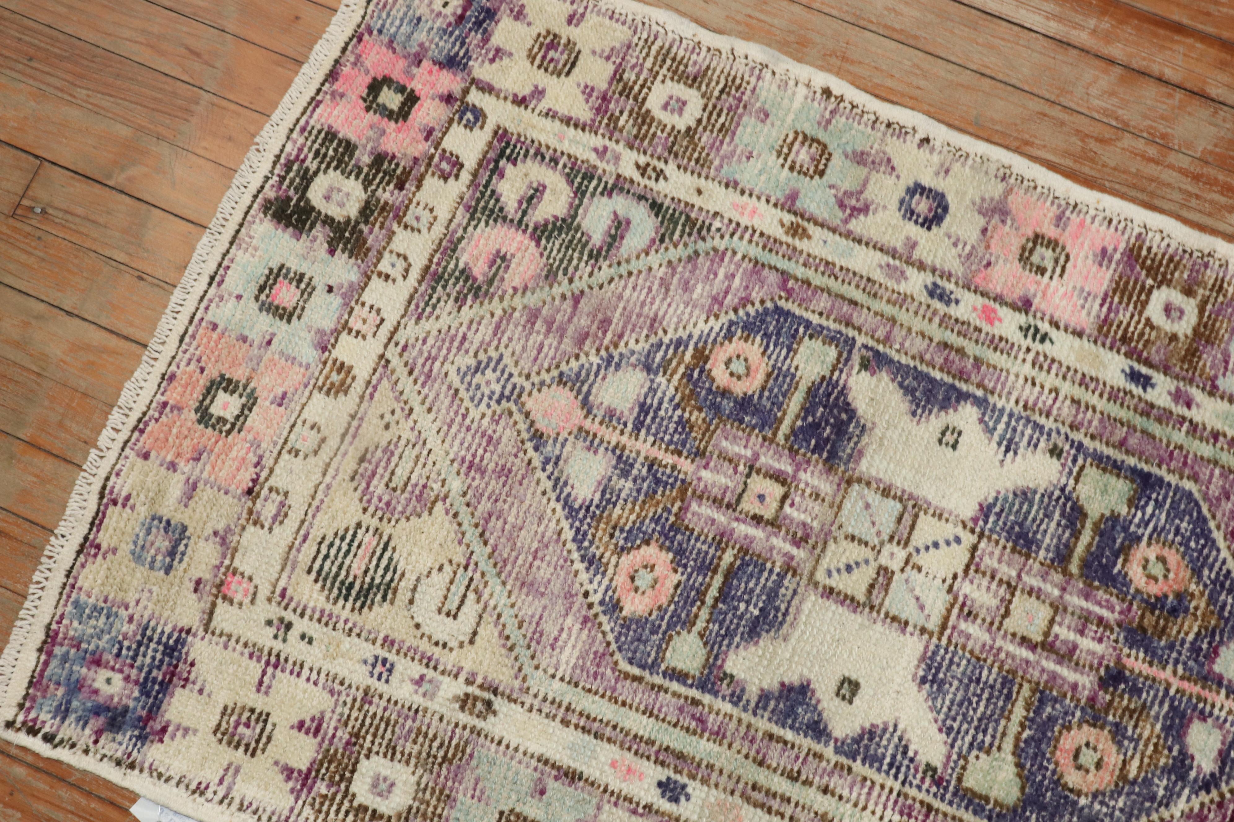 Zabihi Collection Purple Turkish Scatter Rug In Good Condition For Sale In New York, NY