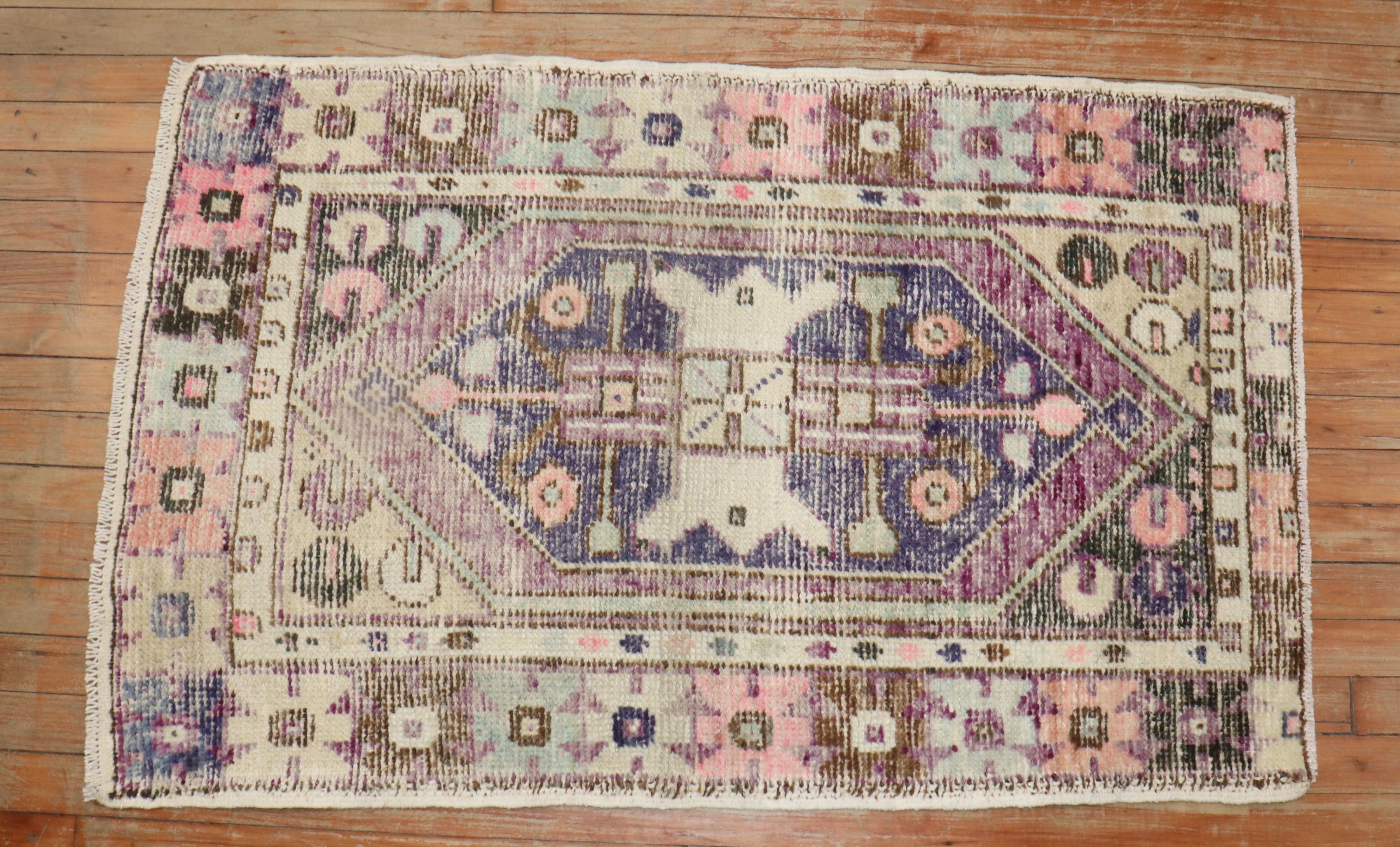 Wool Zabihi Collection Purple Turkish Scatter Rug For Sale