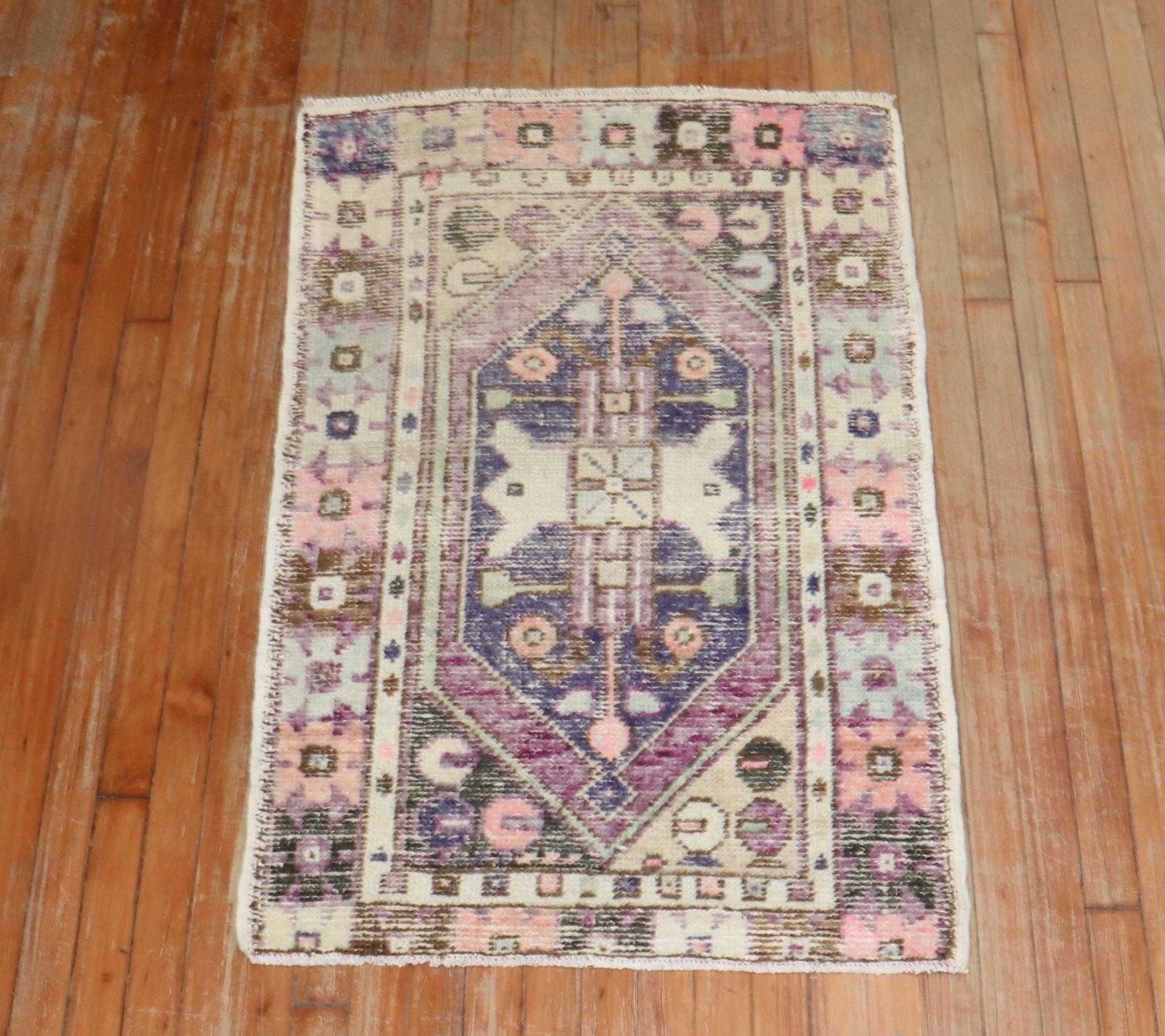 Zabihi Collection Purple Turkish Scatter Rug For Sale 1