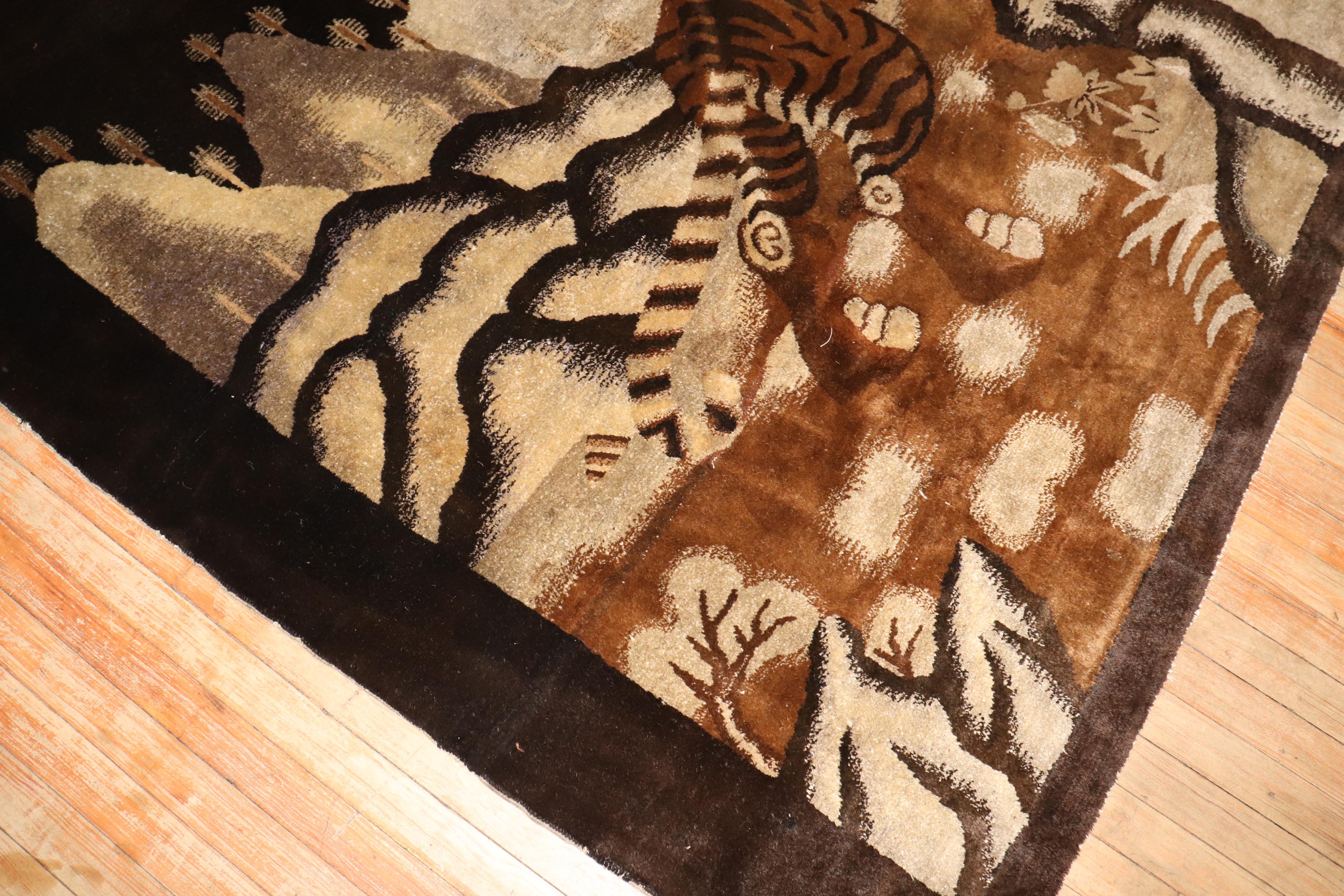 Zabihi Collection Rare Antique Chinese Tiger Pictorial Large Square Rug For Sale 9