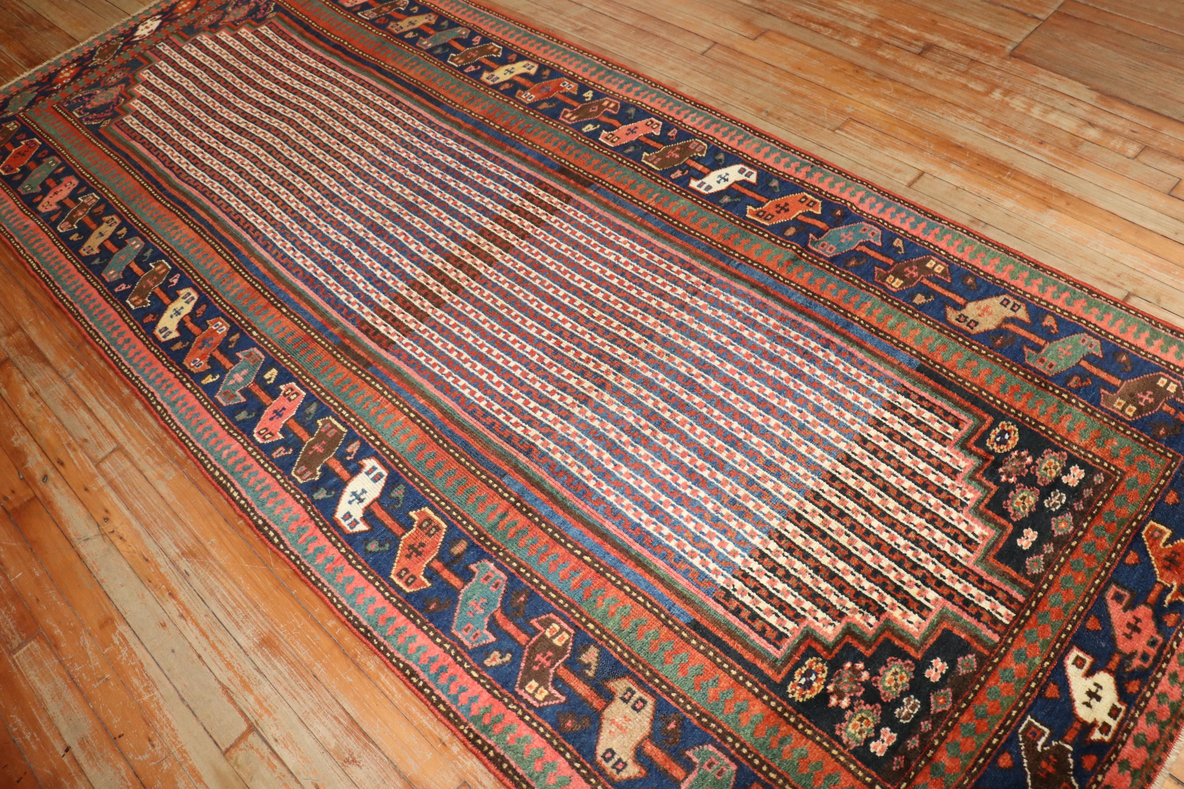 Hand-Woven Zabihi Collection Rare Antique Persian Afshar Runner For Sale