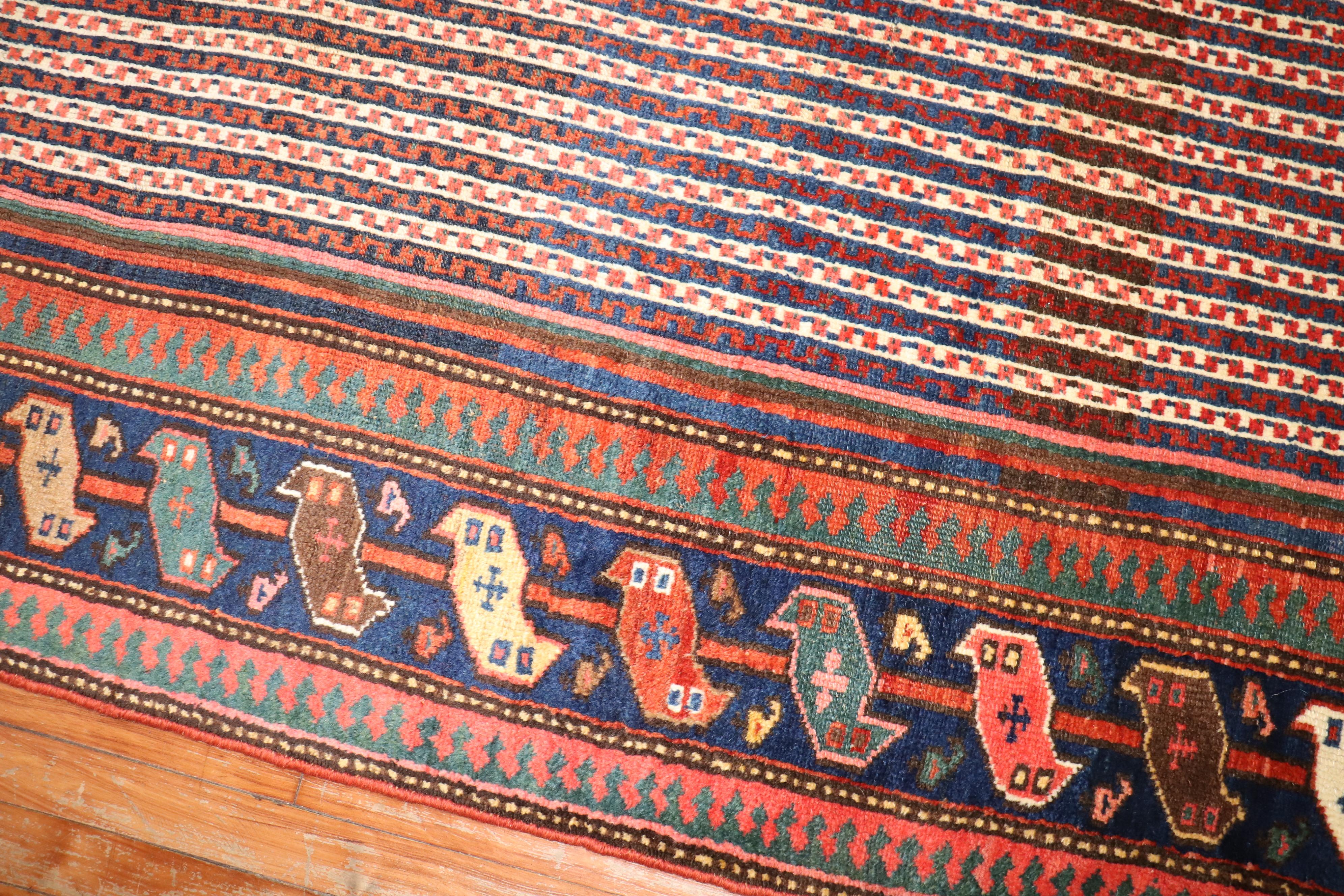 Wool Zabihi Collection Rare Antique Persian Afshar Runner For Sale