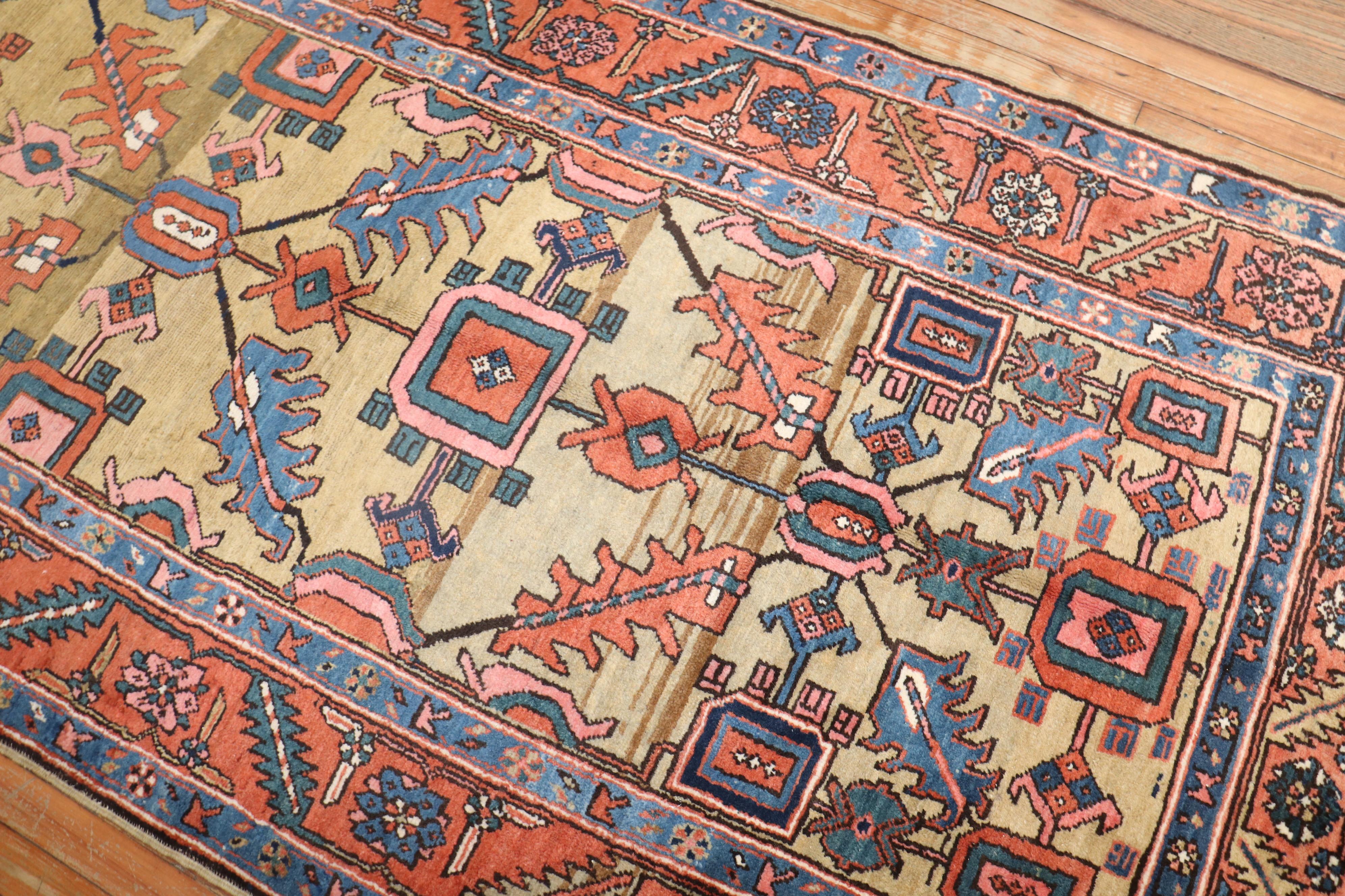 A rare late 19th Century Persian Heriz Serapi Geometric wide size Runner

Size: 4'2” x 16'1''