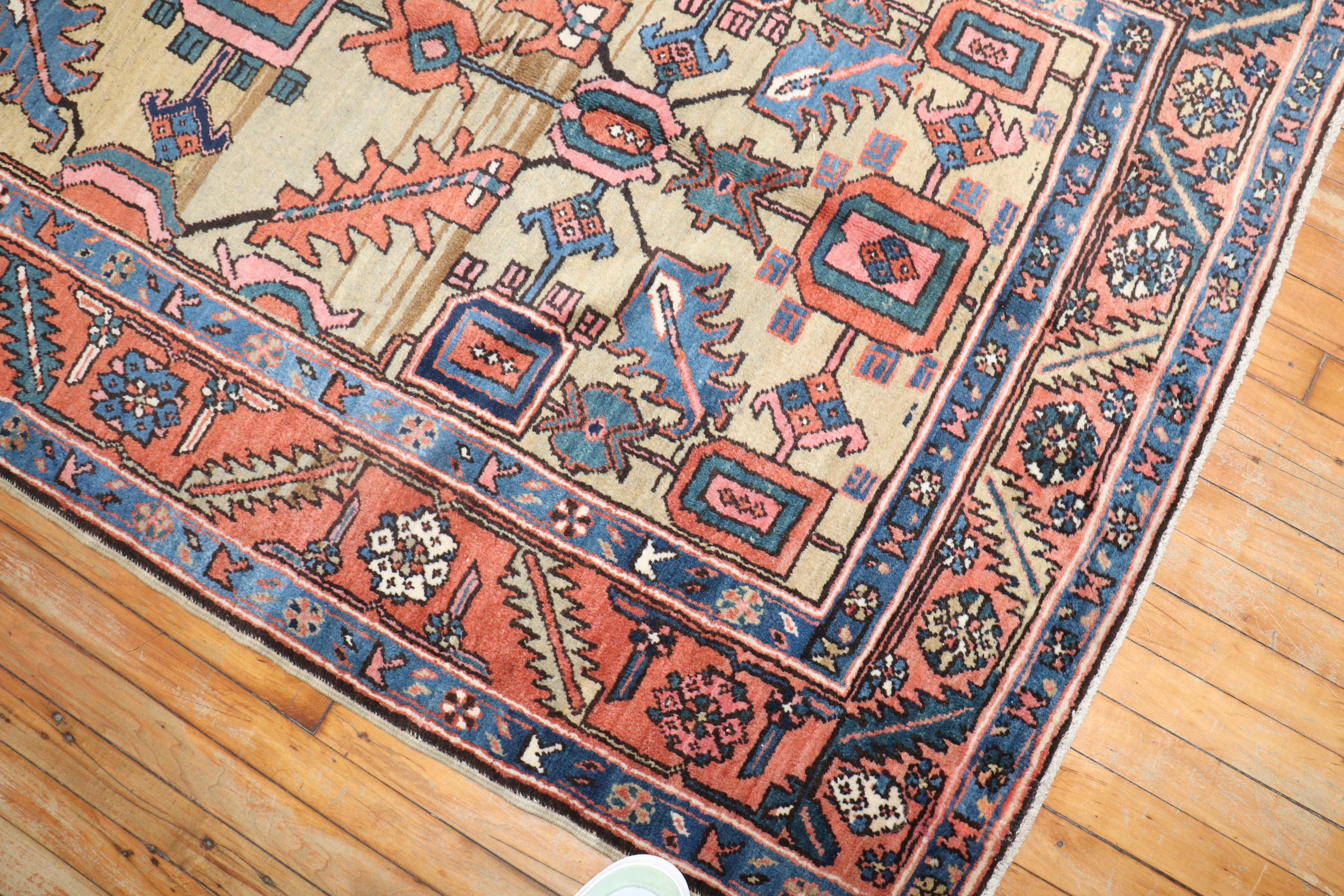 Wool Zabihi Collection Rare Antique Persian Serapi Runner
