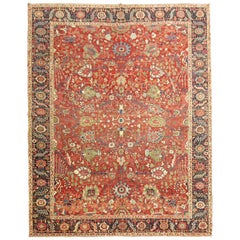Antique Zabihi Collection Rare Jewel Toned Persian Heriz Serapi Rug